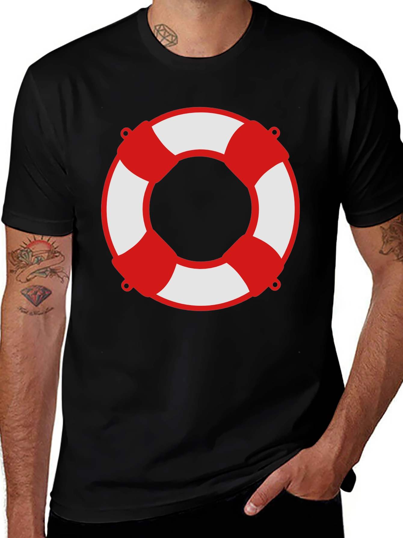 Variant 6 of Lifesaver Graphic Tee - Black Crew Neck Shirt
