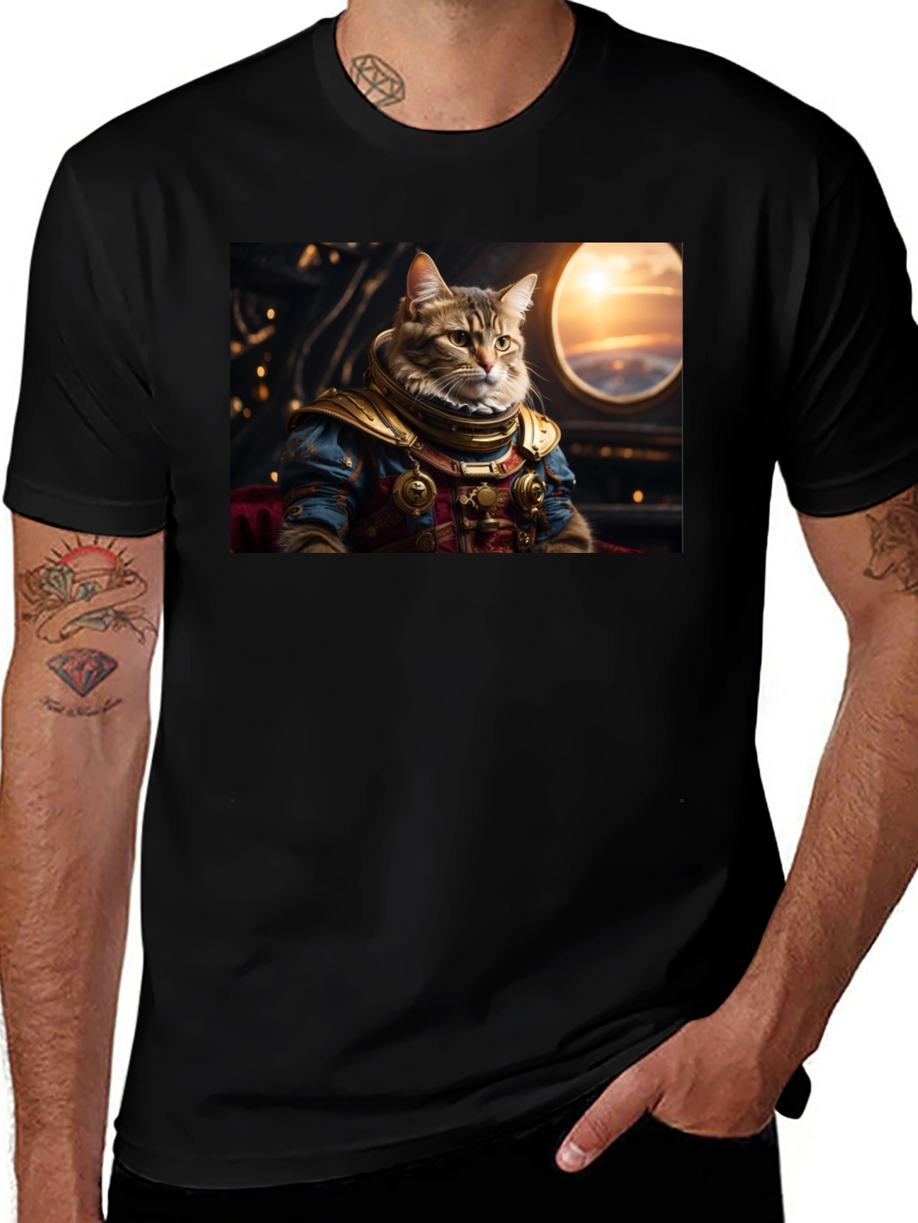 Variant 26 of Cat Astronaut Graphic Tee - Unisex Black T-Shirt