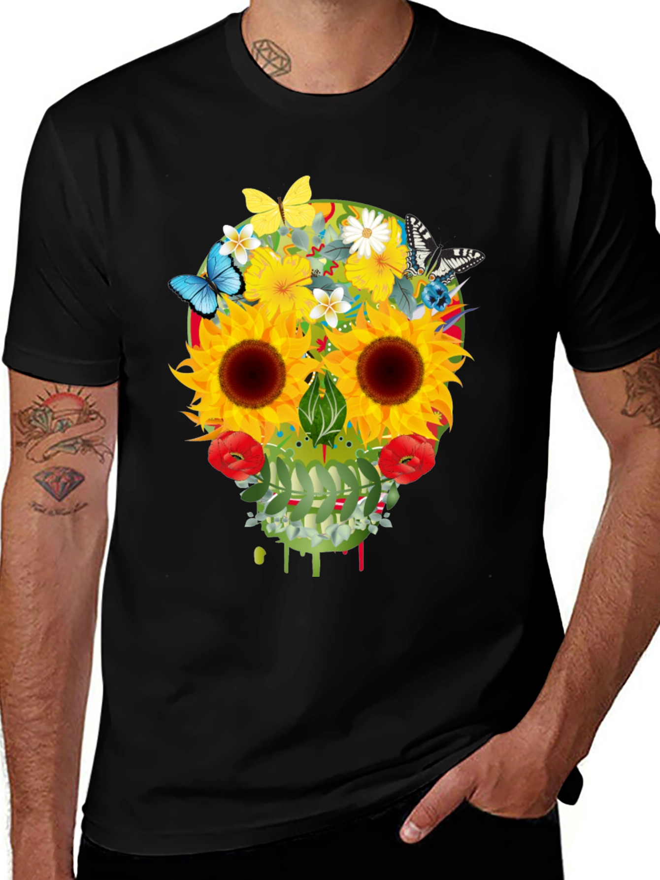 Variant 15 of Floral Skull Graphic T-Shirt - Unique Design