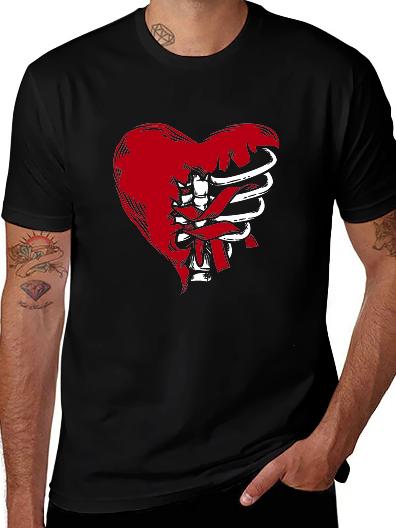 Variant 5 of Heart Ribcage Graphic T-Shirt - Edgy Style