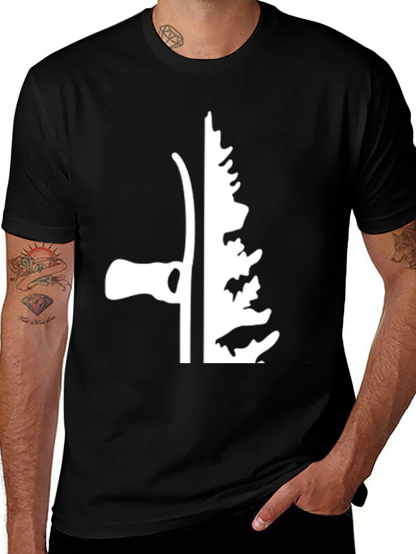 Variant 15 of Axe & Tree Graphic Tee - Nature Lover's Black T-Shirt