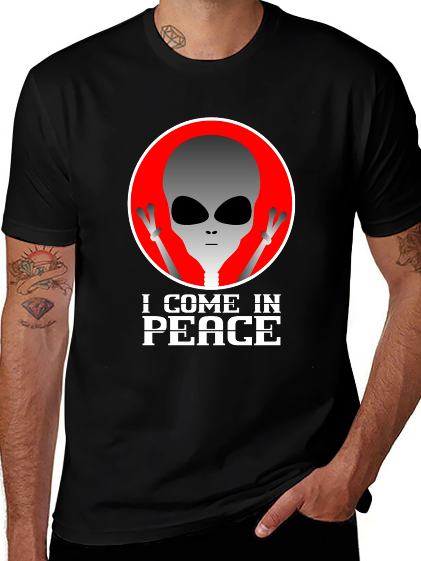 Variant 14 of I Come In Peace Alien Graphic Tee - Black