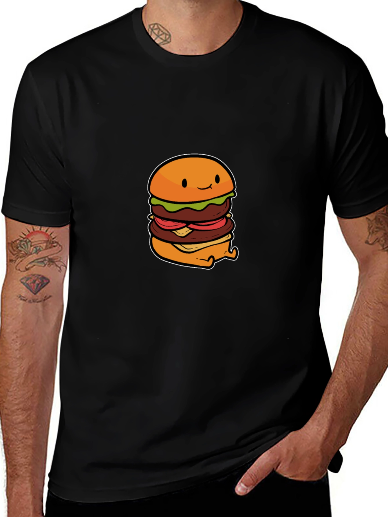 Variant 10 of Cute Burger Graphic Black T-Shirt