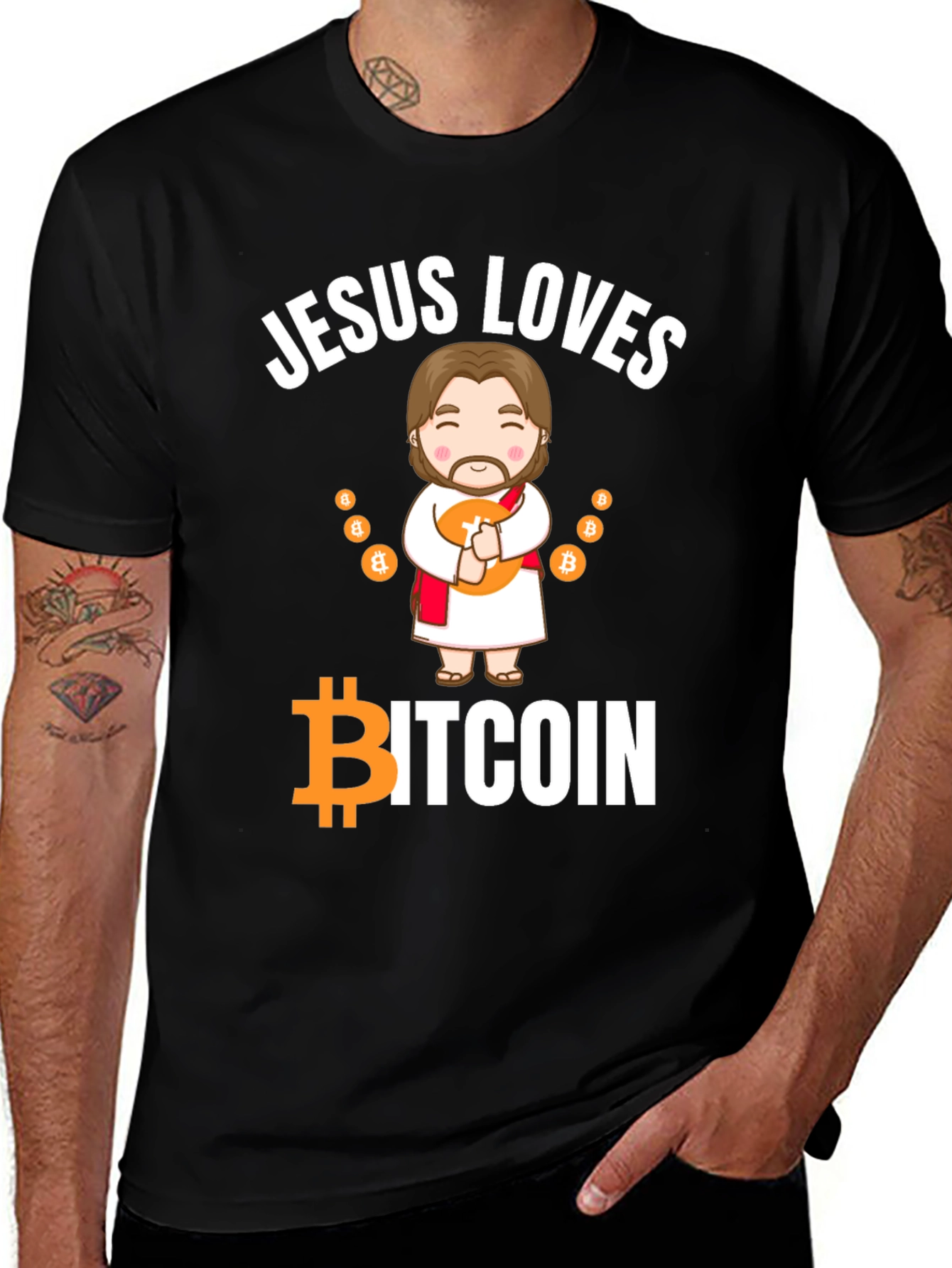 Jesus Loves Bitcoin Black T-Shirt Crypto Tee