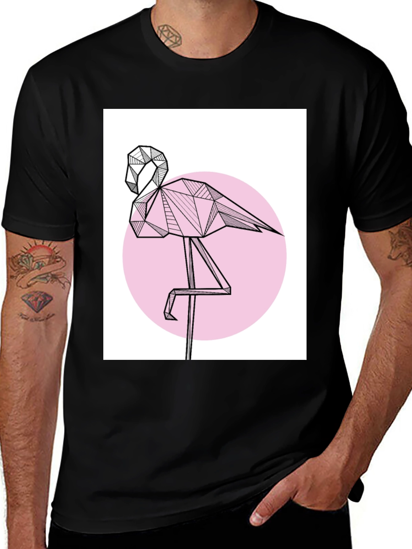 Variant 22 of Geometric Flamingo Black T-Shirt