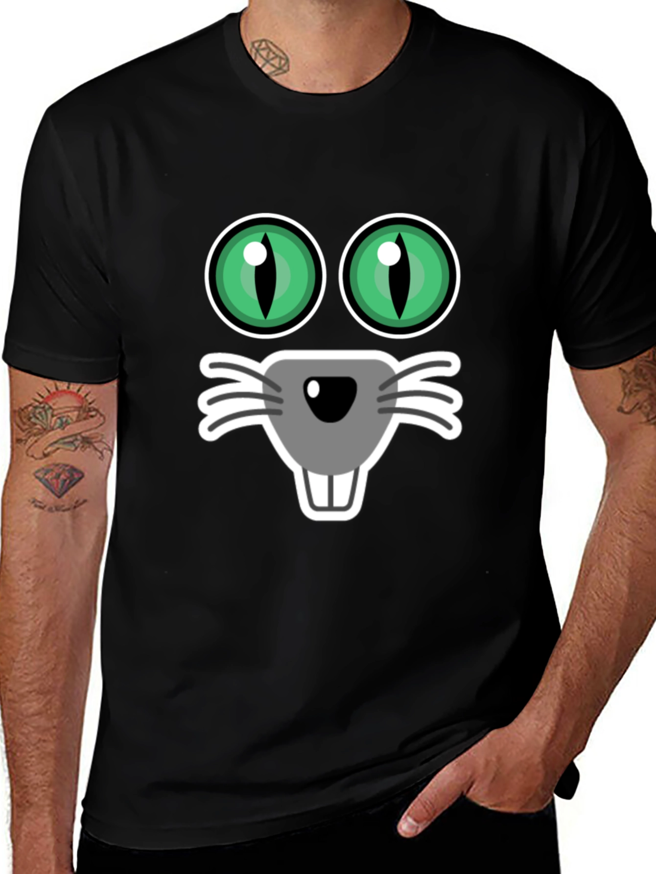 Variant 25 of Funny Cat Face T-Shirt, Black Tee