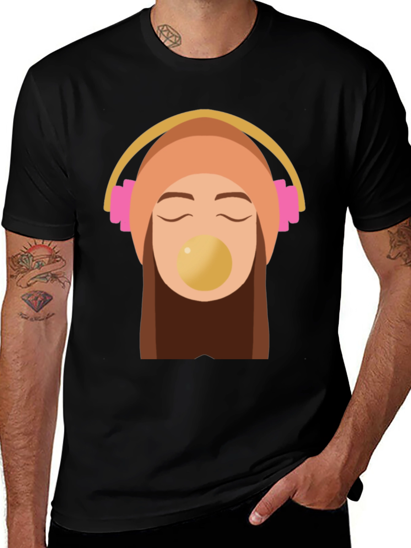 Variant 24 of Trendy Black Tee with Headphone Girl Graphic