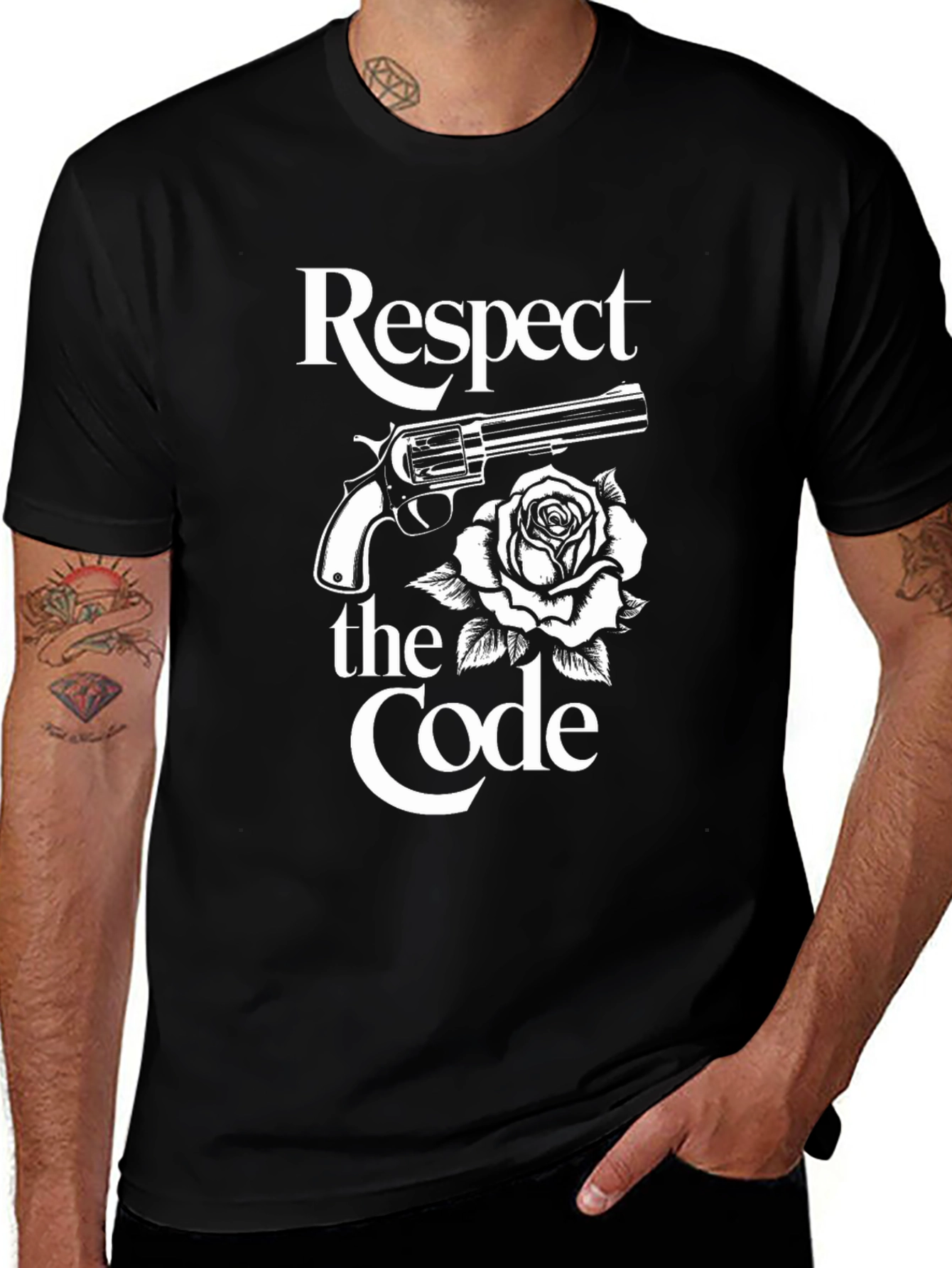Variant 18 of Respect the Code Gun & Rose Graphic Tee