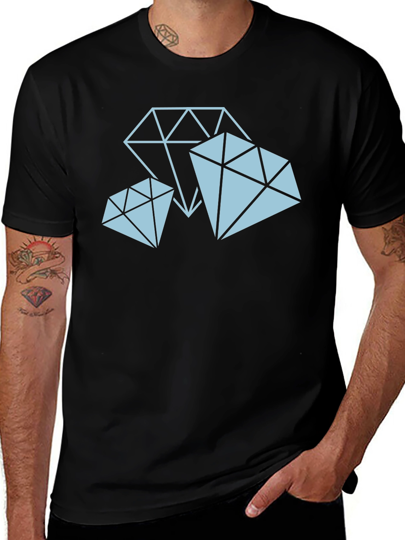 Variant 25 of Diamond Graphic Tee - Black Cotton T-Shirt