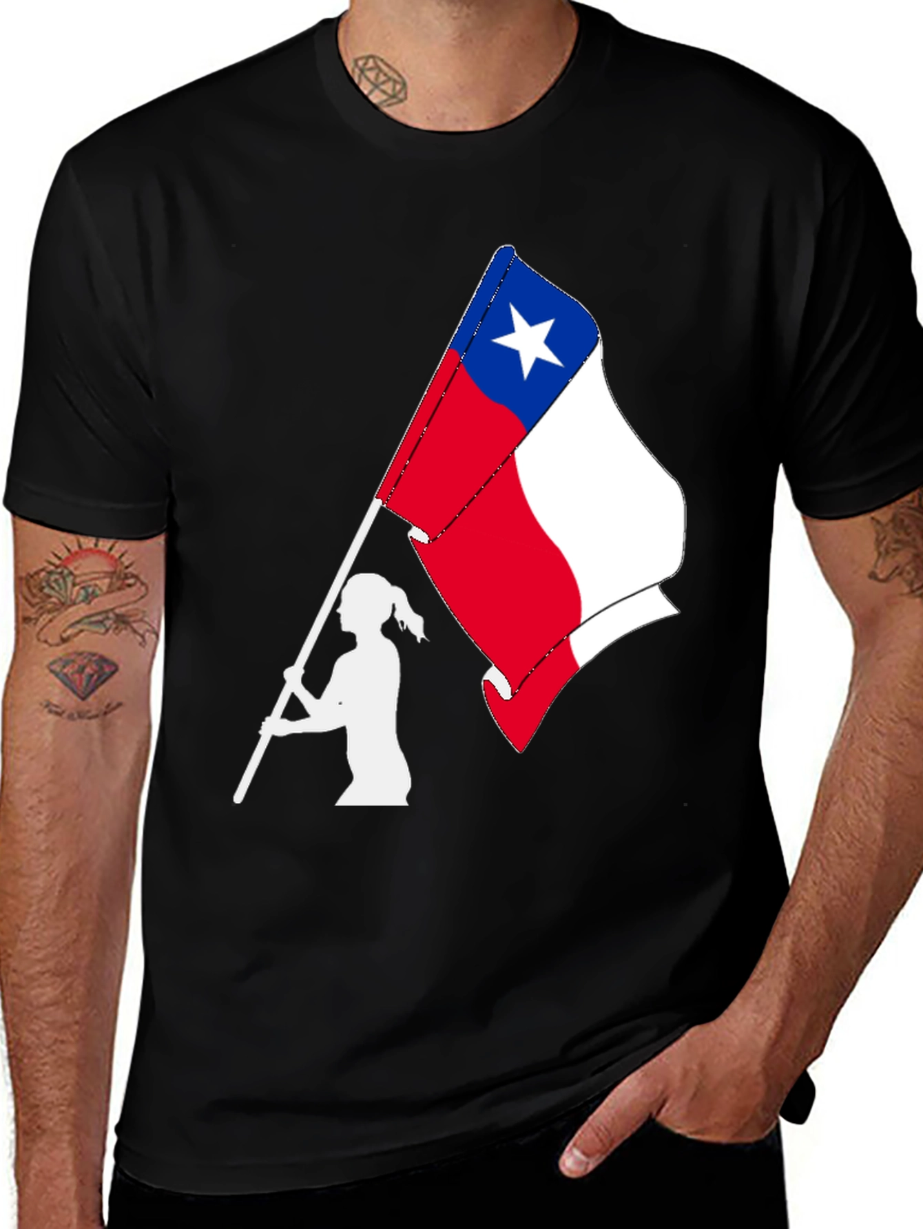 Chile Flag Graphic Tee - Black Cotton T-Shirt