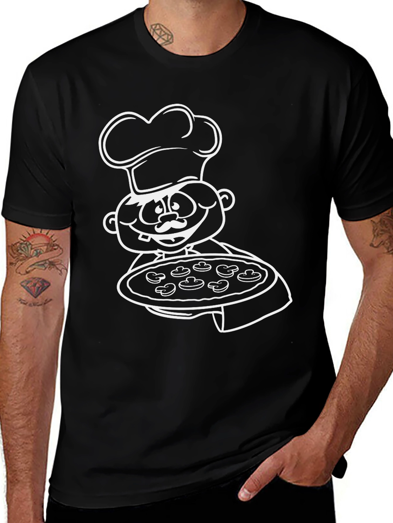 Black Pizza Chef Graphic Tee - Black Cotton T-Shirt main image