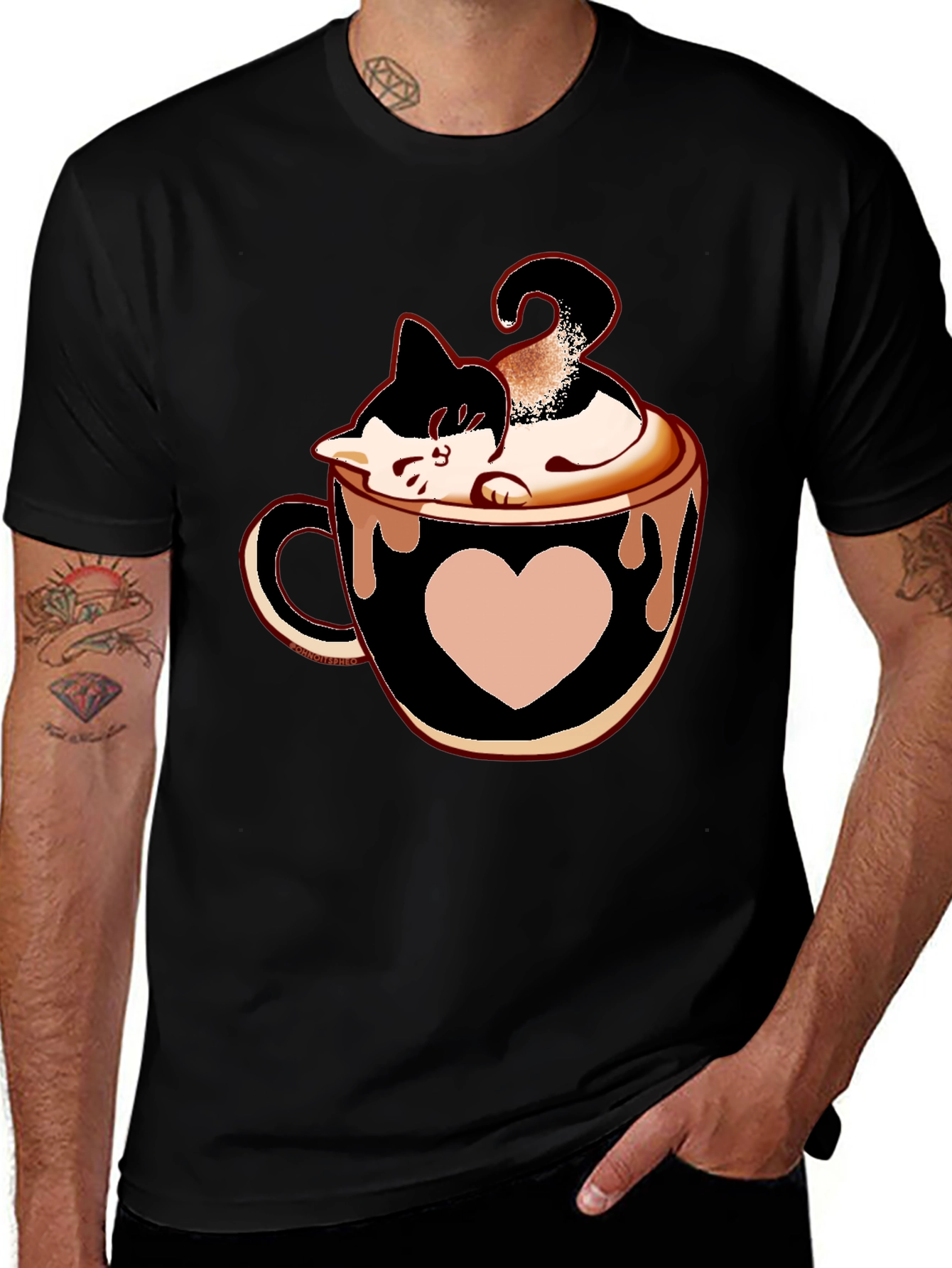 Variant 29 of Cat In Cup T-Shirt - Black Tee