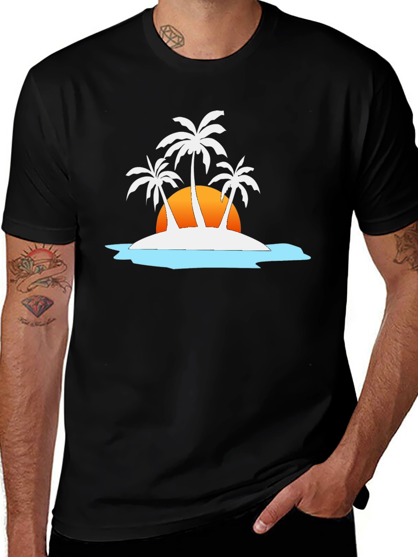 Variant 8 of Tropical Island T-Shirt - Sunset Palm Tree Design