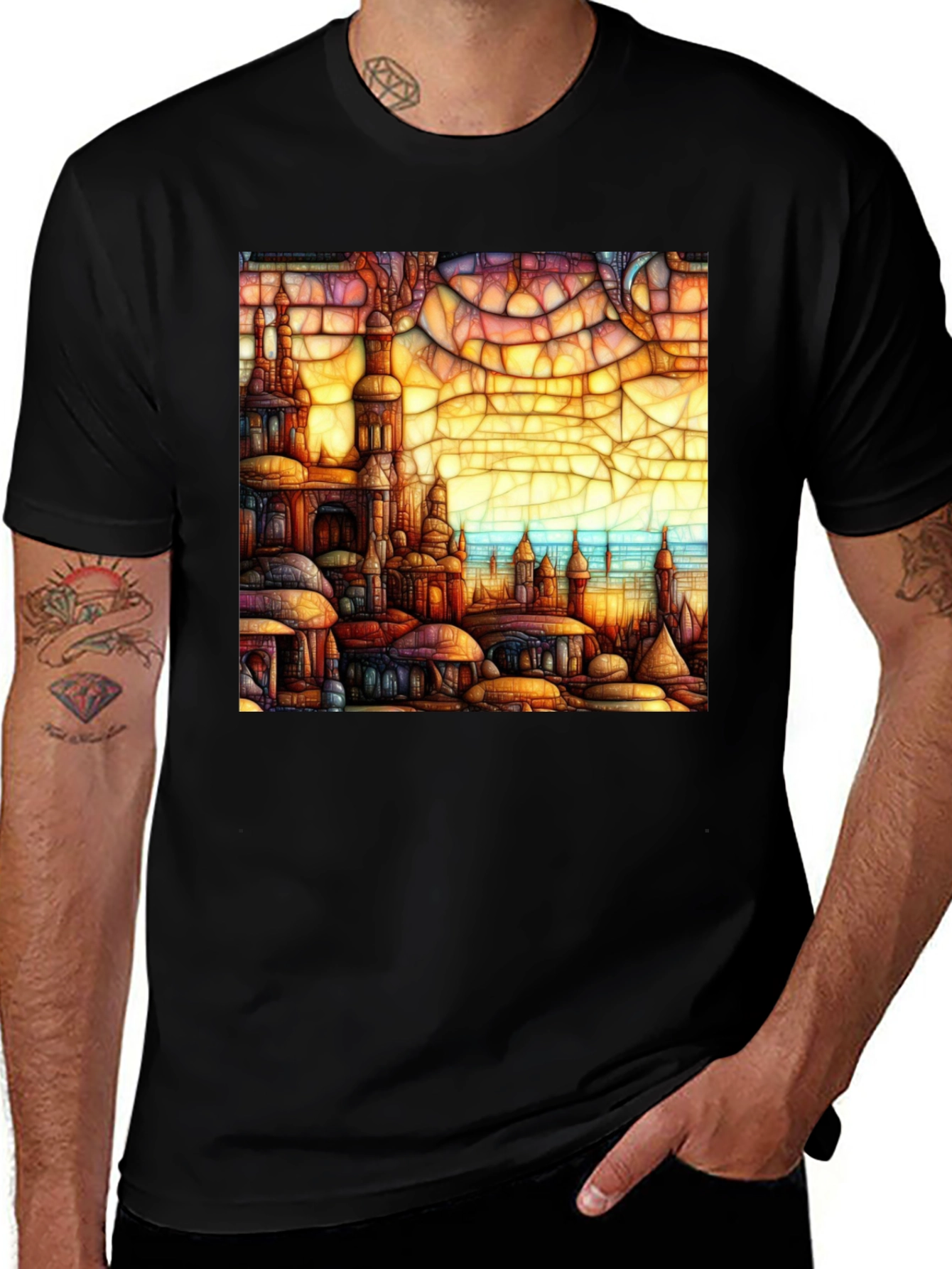 Variant 5 of Mosaic Cityscape Graphic Tee - Premium Cotton