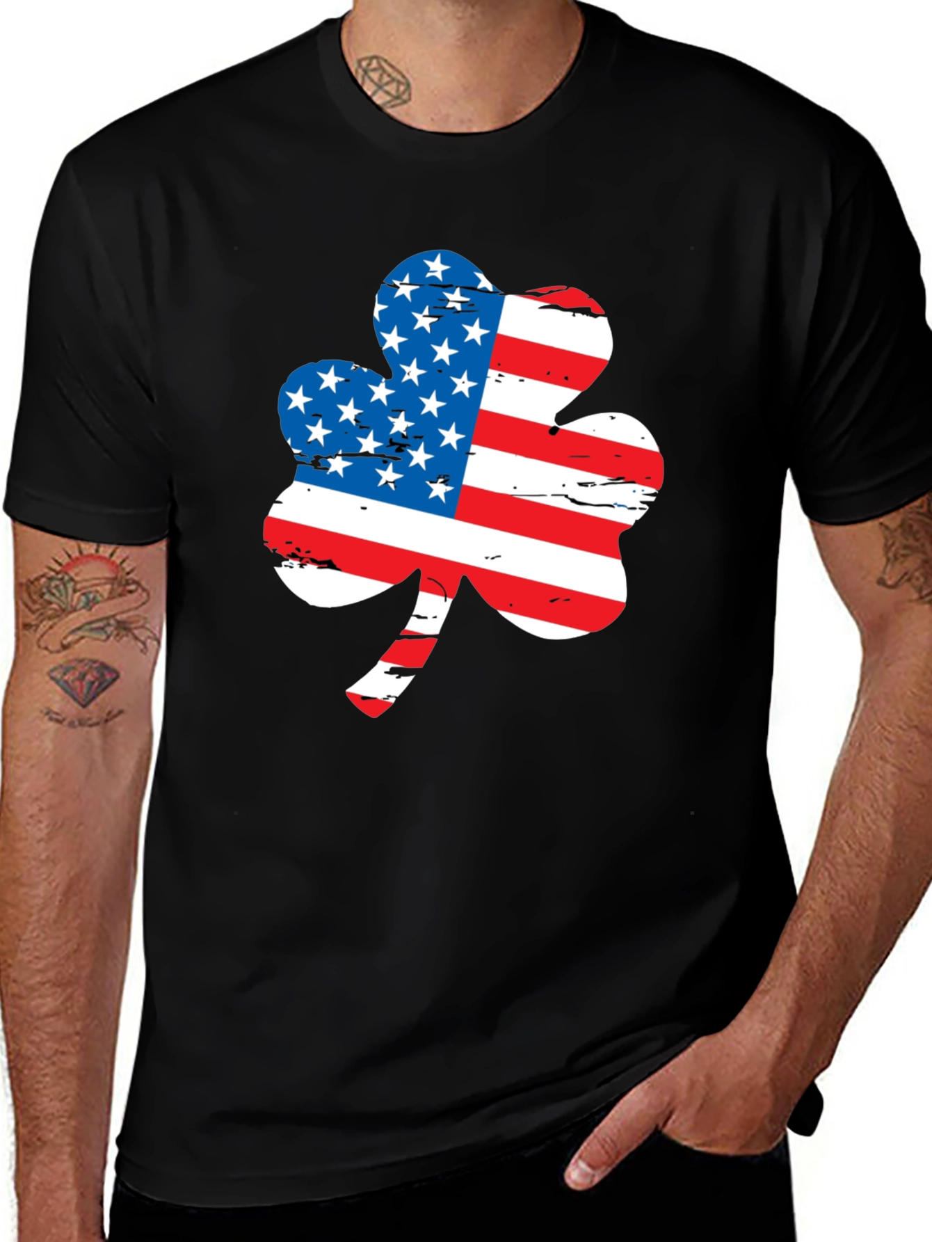 Variant 21 of American Flag Shamrock Graphic Tee
