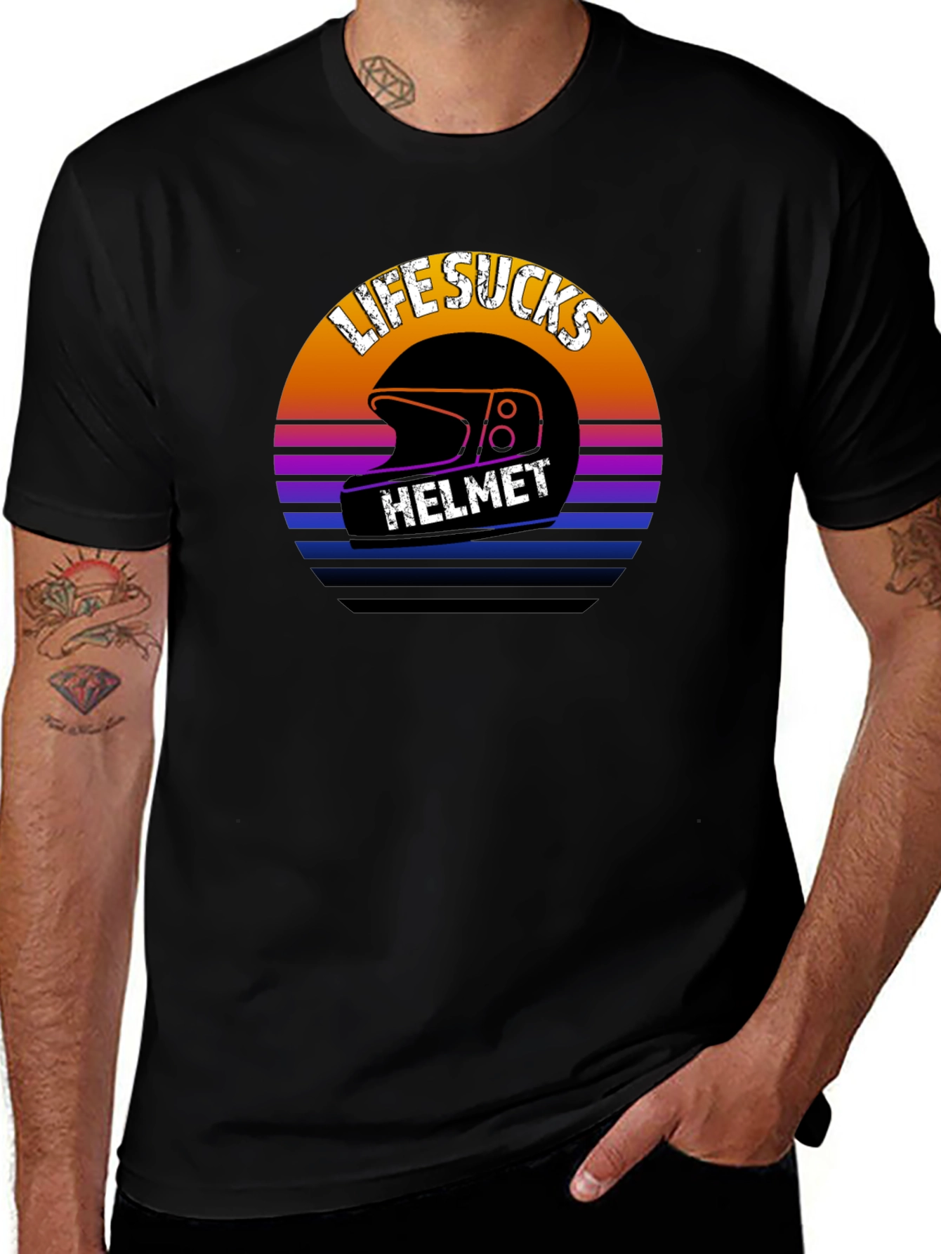 Variant 13 of Life Sucks Helmet Graphic T-Shirt