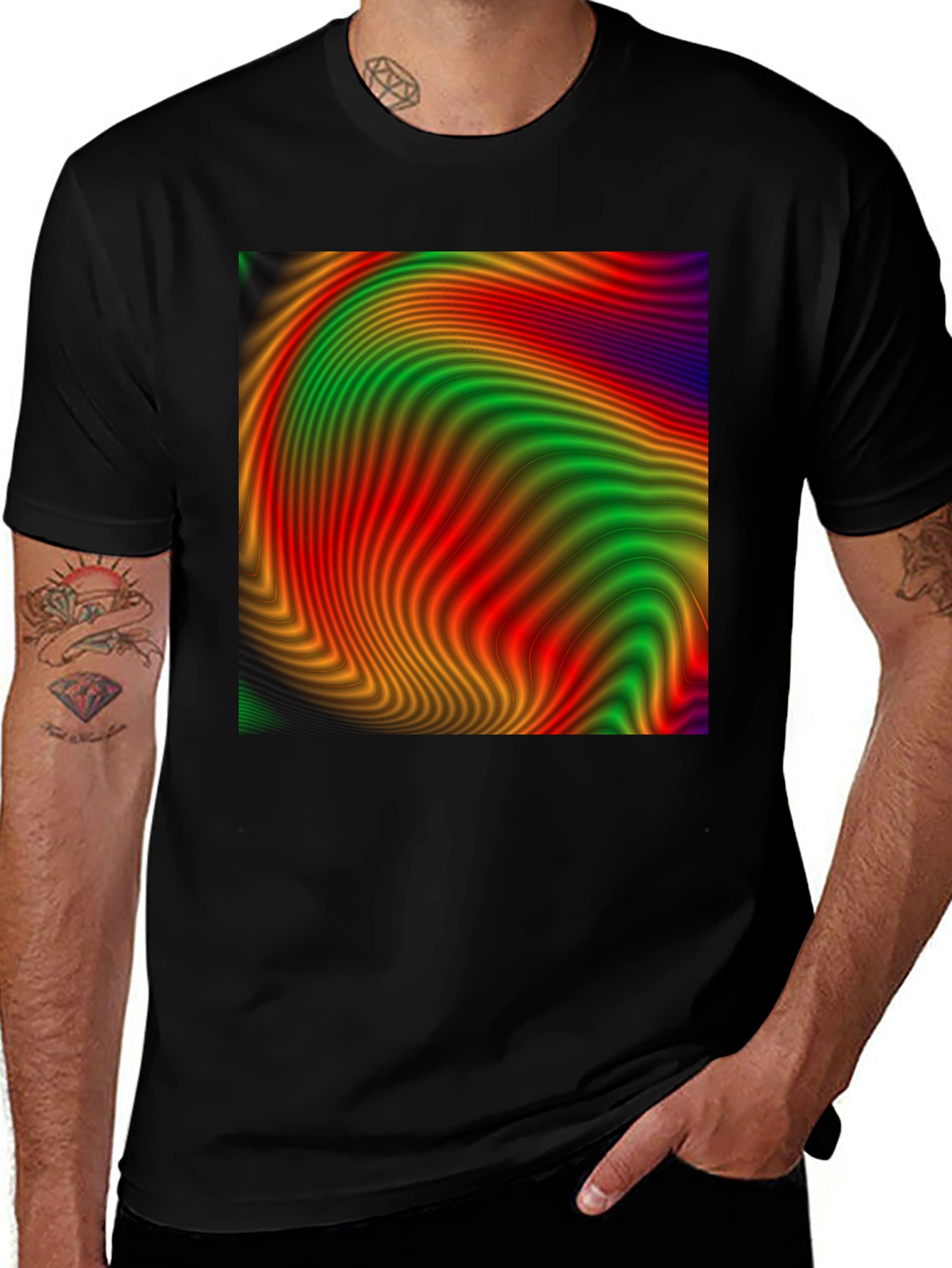 Variant 15 of Abstract Wave Pattern Black T-Shirt