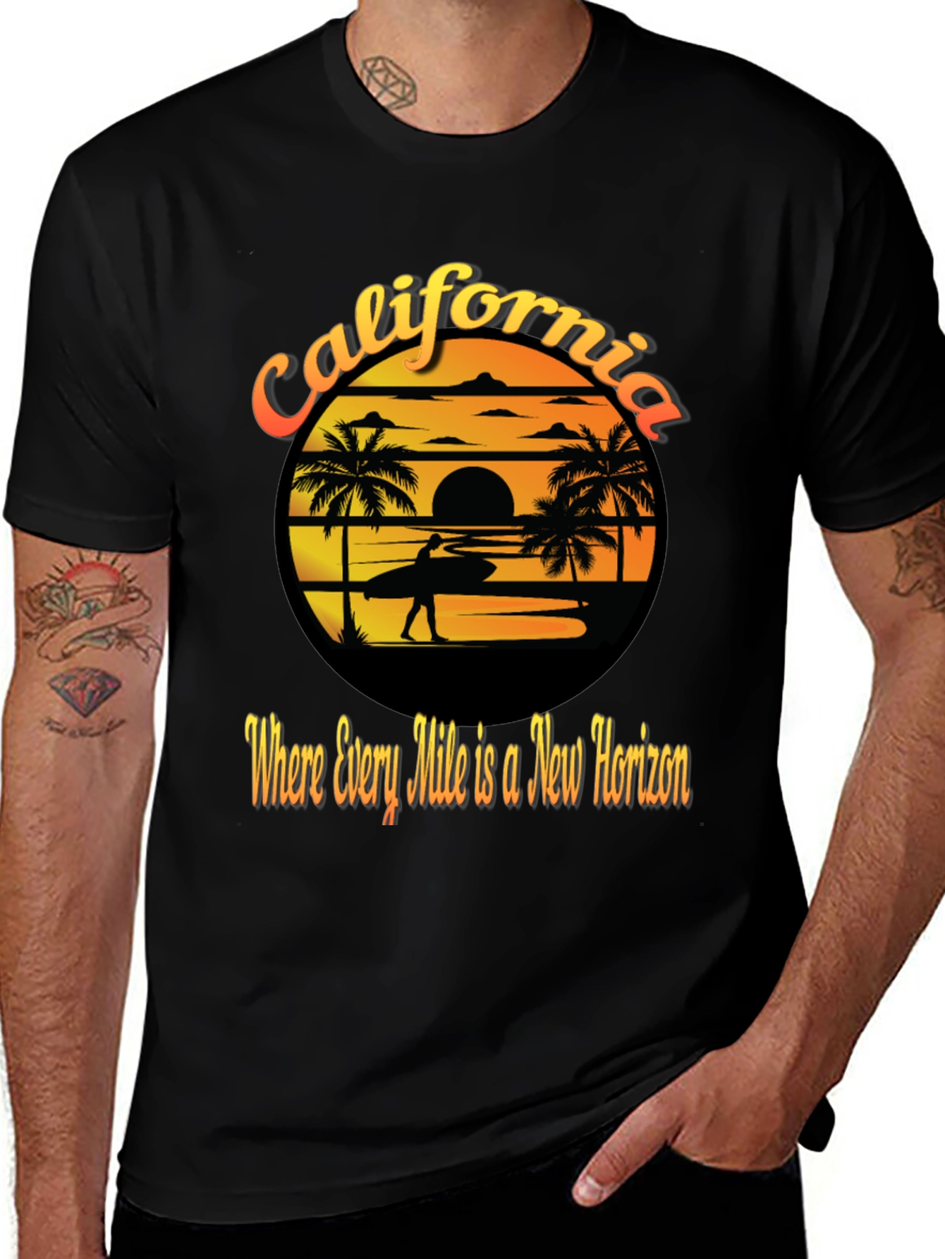 California Sunset Surfer T-Shirt - New Horizon Tee
