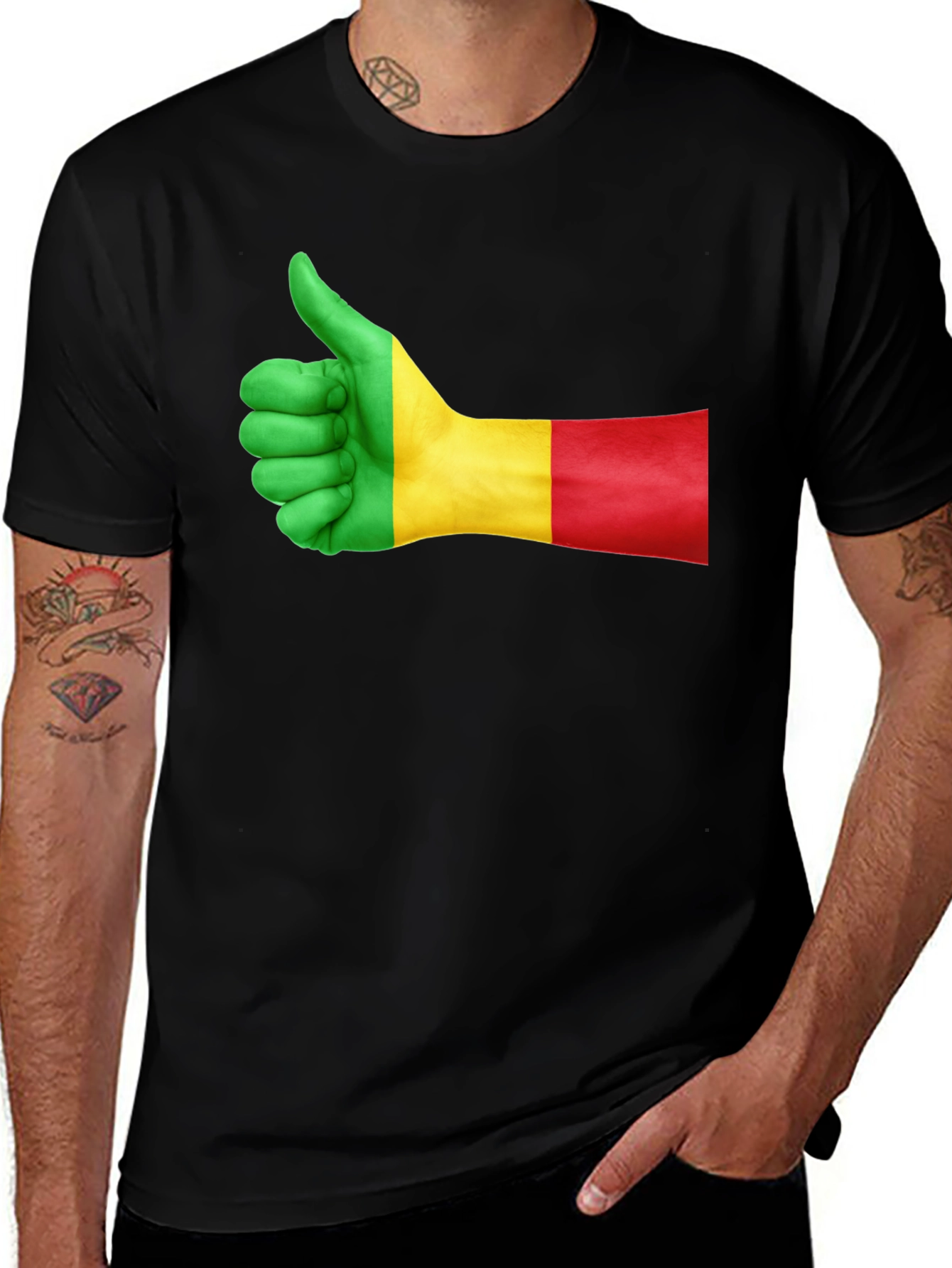 Mali Flag Thumbs Up Graphic Black T-Shirt