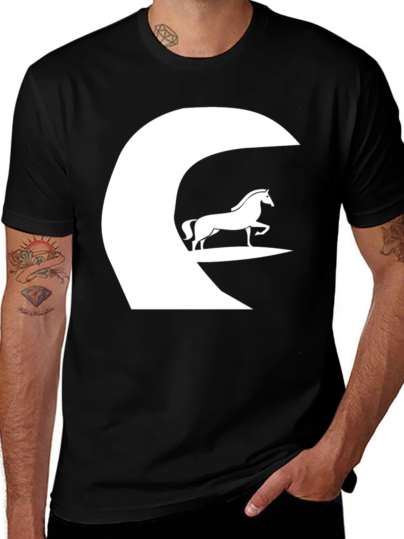 Variant 28 of Horse Graphic Tee - Black Cotton Casual T-Shirt