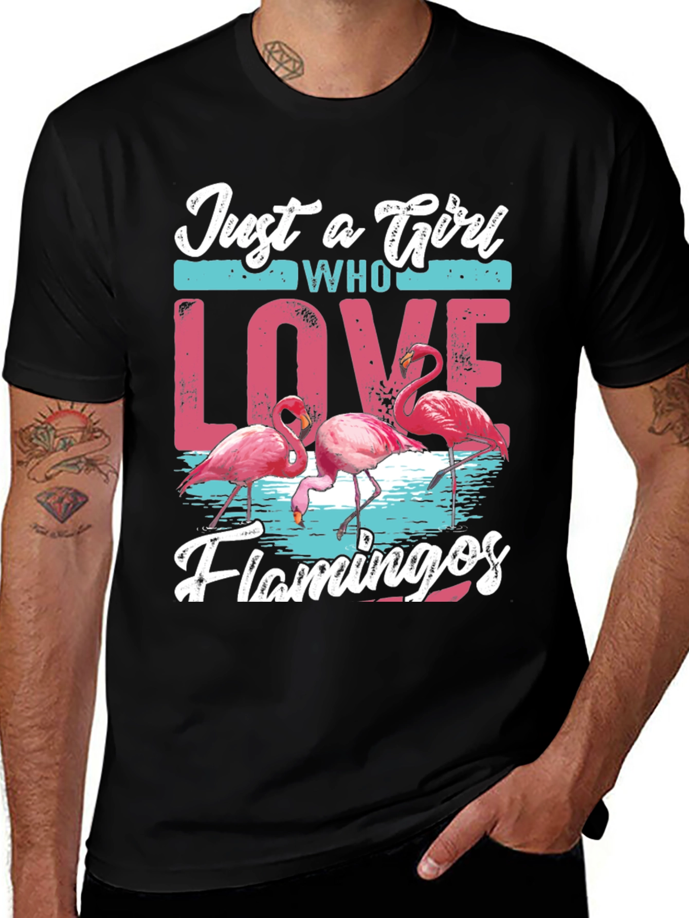 Variant 12 of Just A Girl Who Loves Flamingos Black T-Shirt