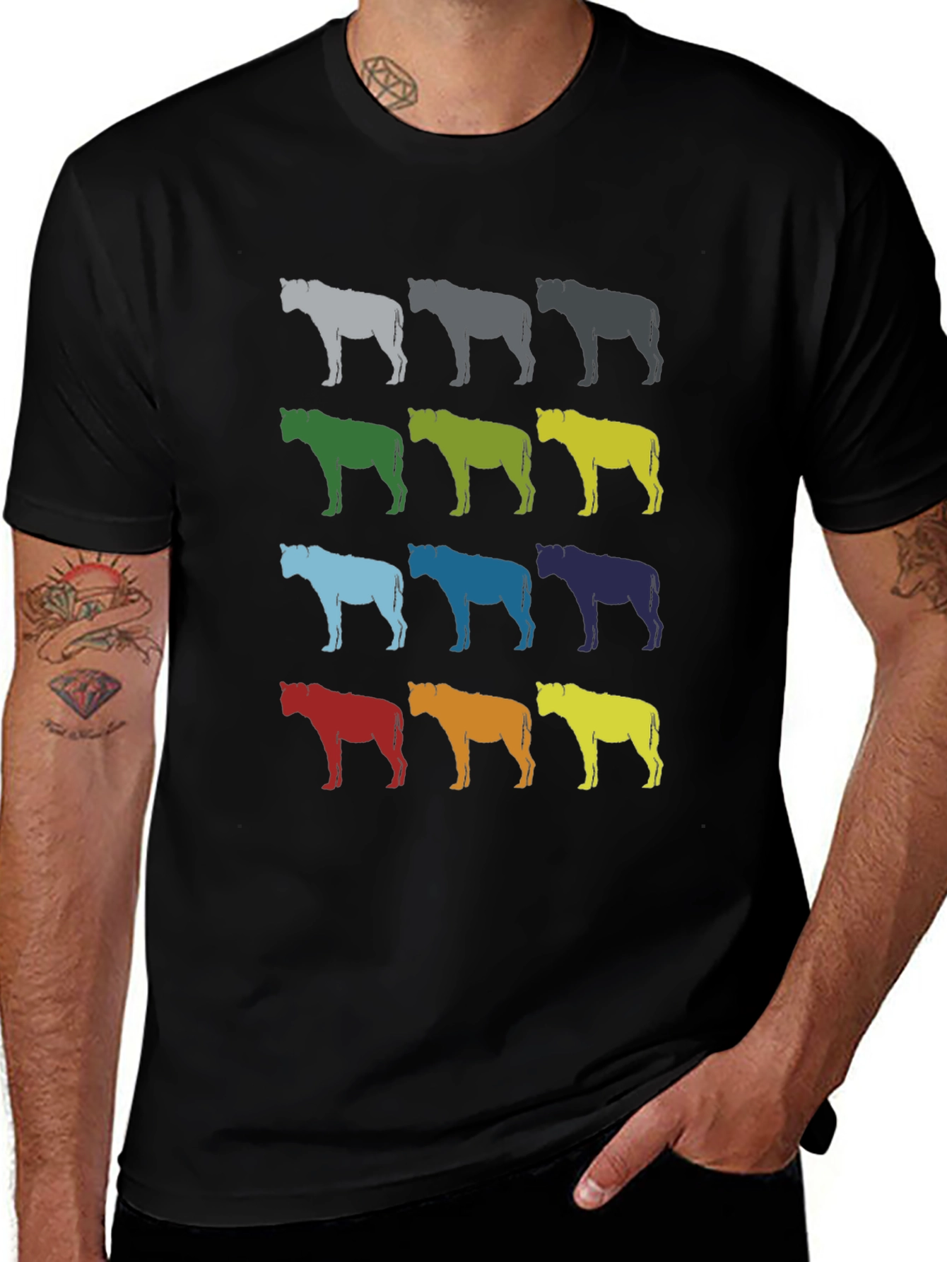 Colorful Bulls Graphic Tee - Stylish Men's Black T-Shirt