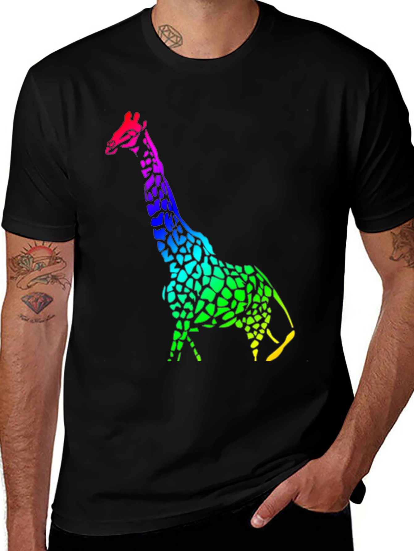 Variant 18 of Rainbow Giraffe Graphic Black T-Shirt