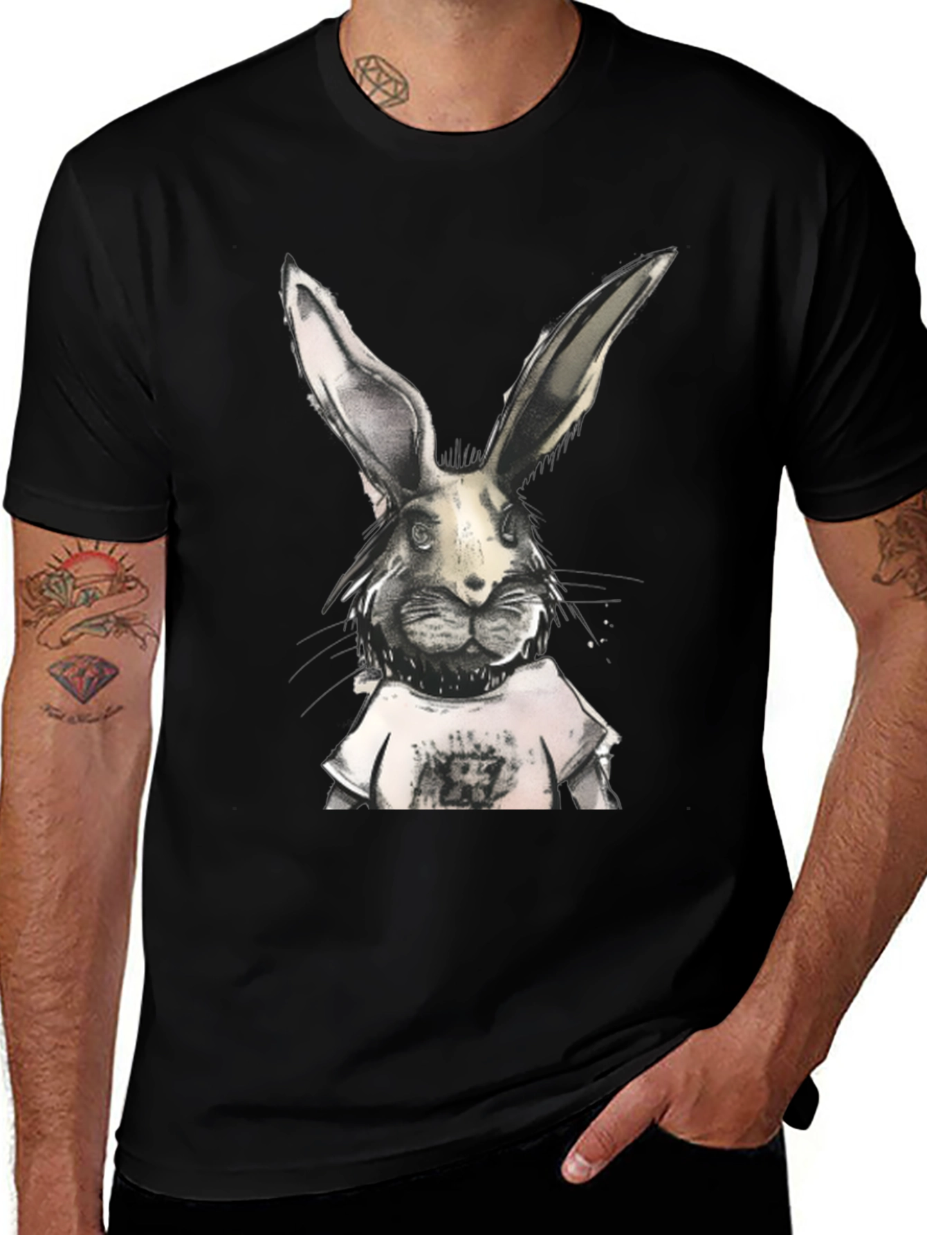 Variant 19 of Rabbit Graphic Print Black T-Shirt
