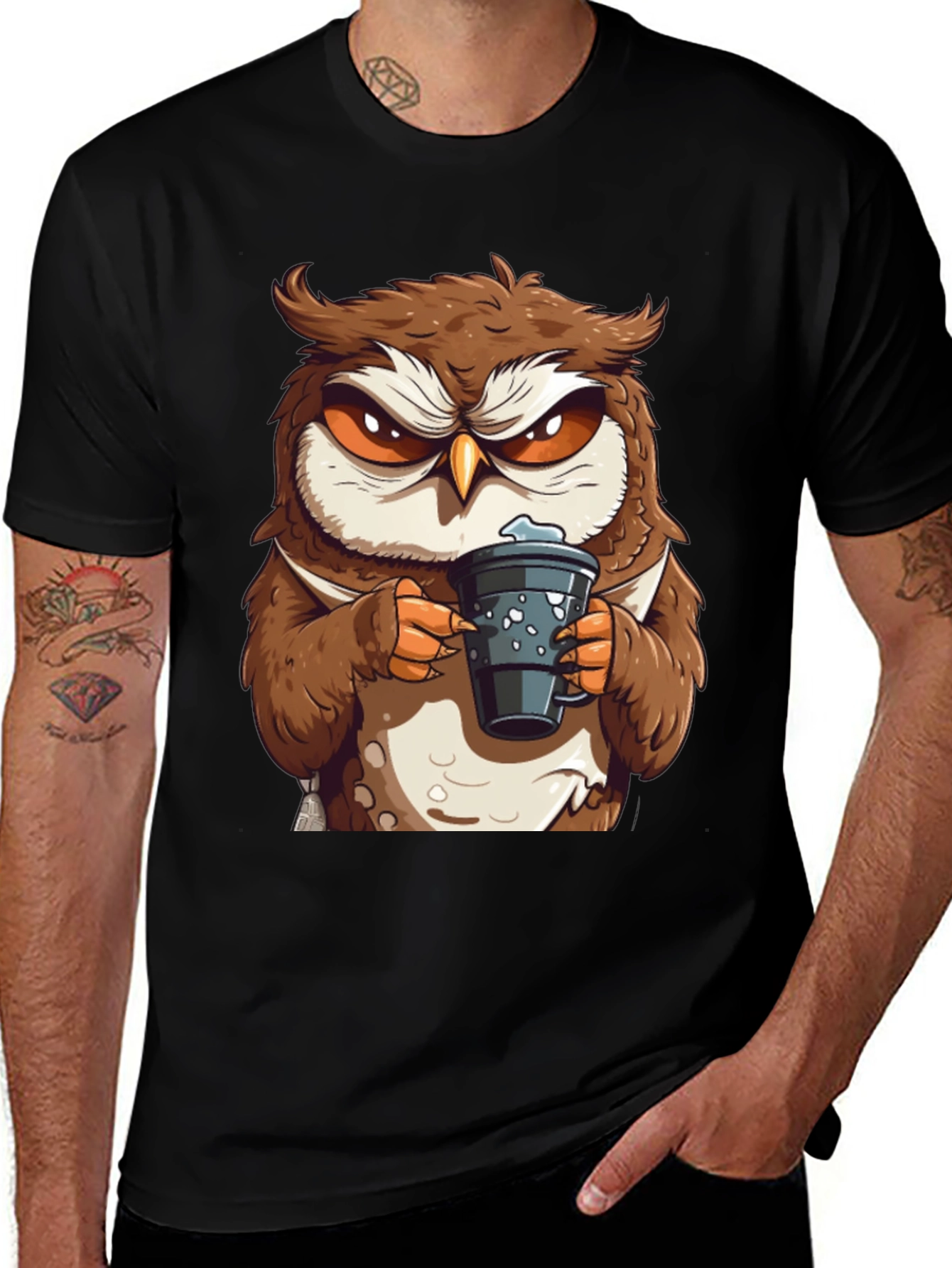 Variant 14 of Angry Owl Coffee T-Shirt - Black Cotton Tee