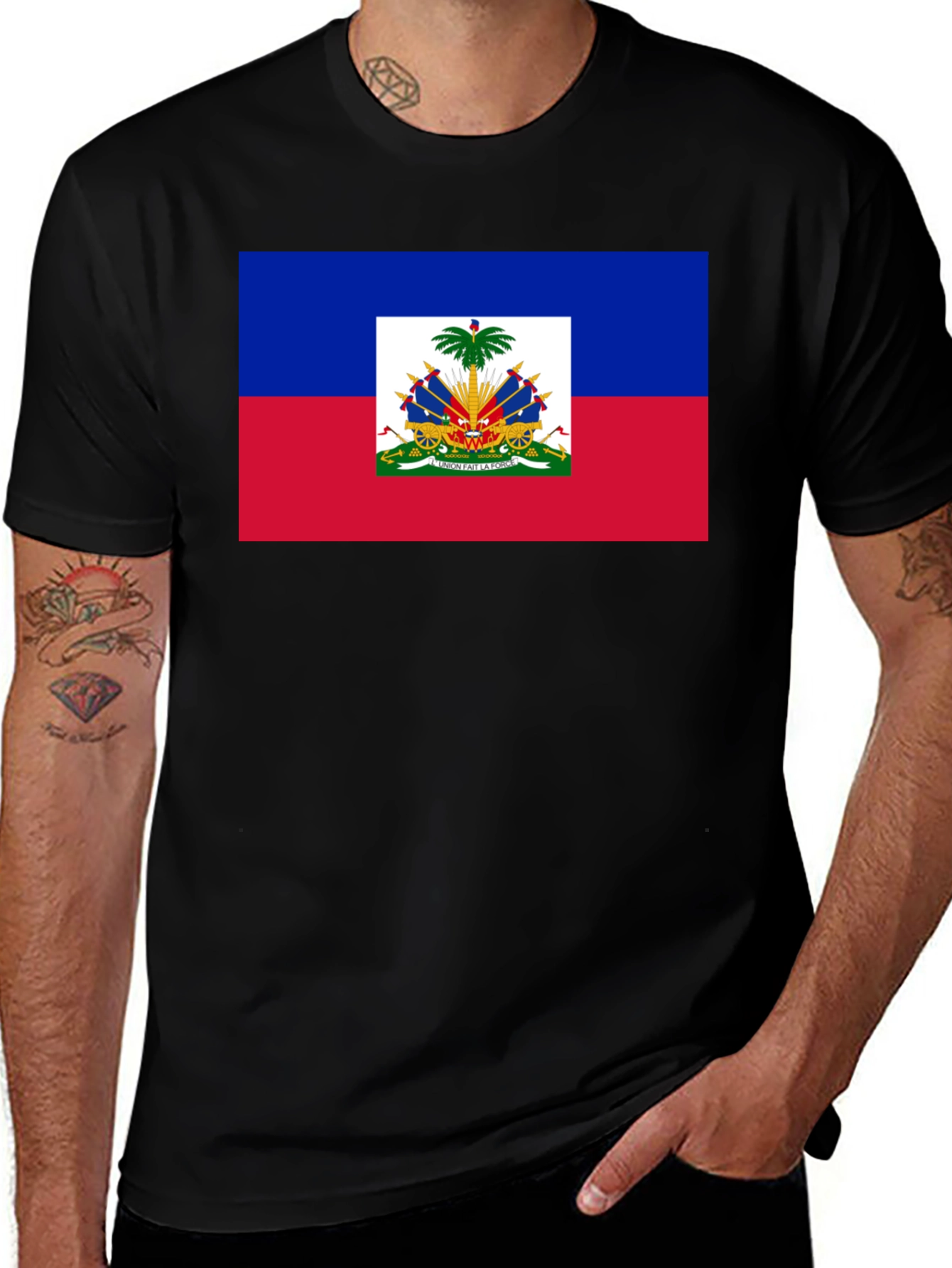 Haiti Flag Graphic T-Shirt - Black