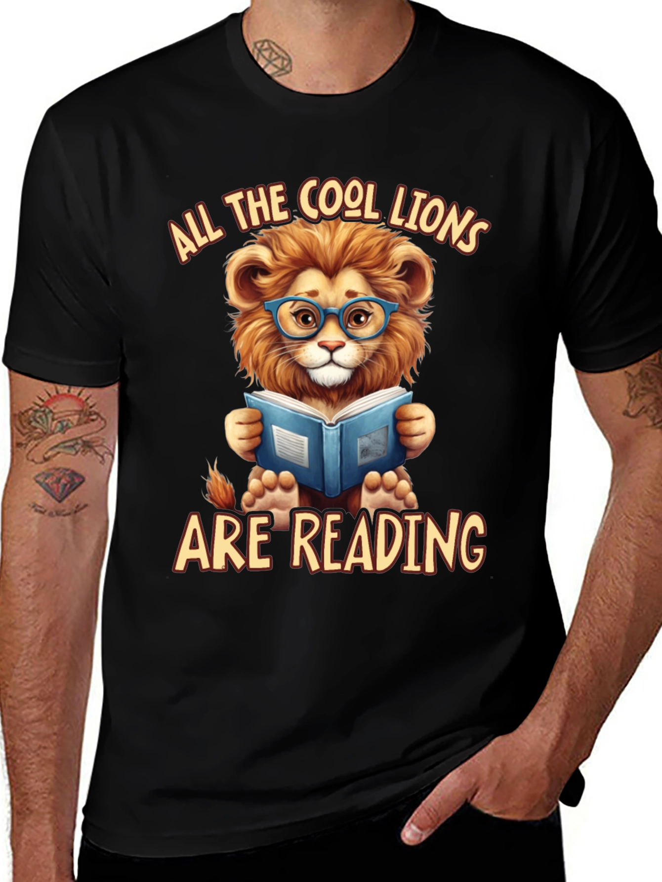 Variant 2 of Cool Lion Reading Book Graphic T-Shirt