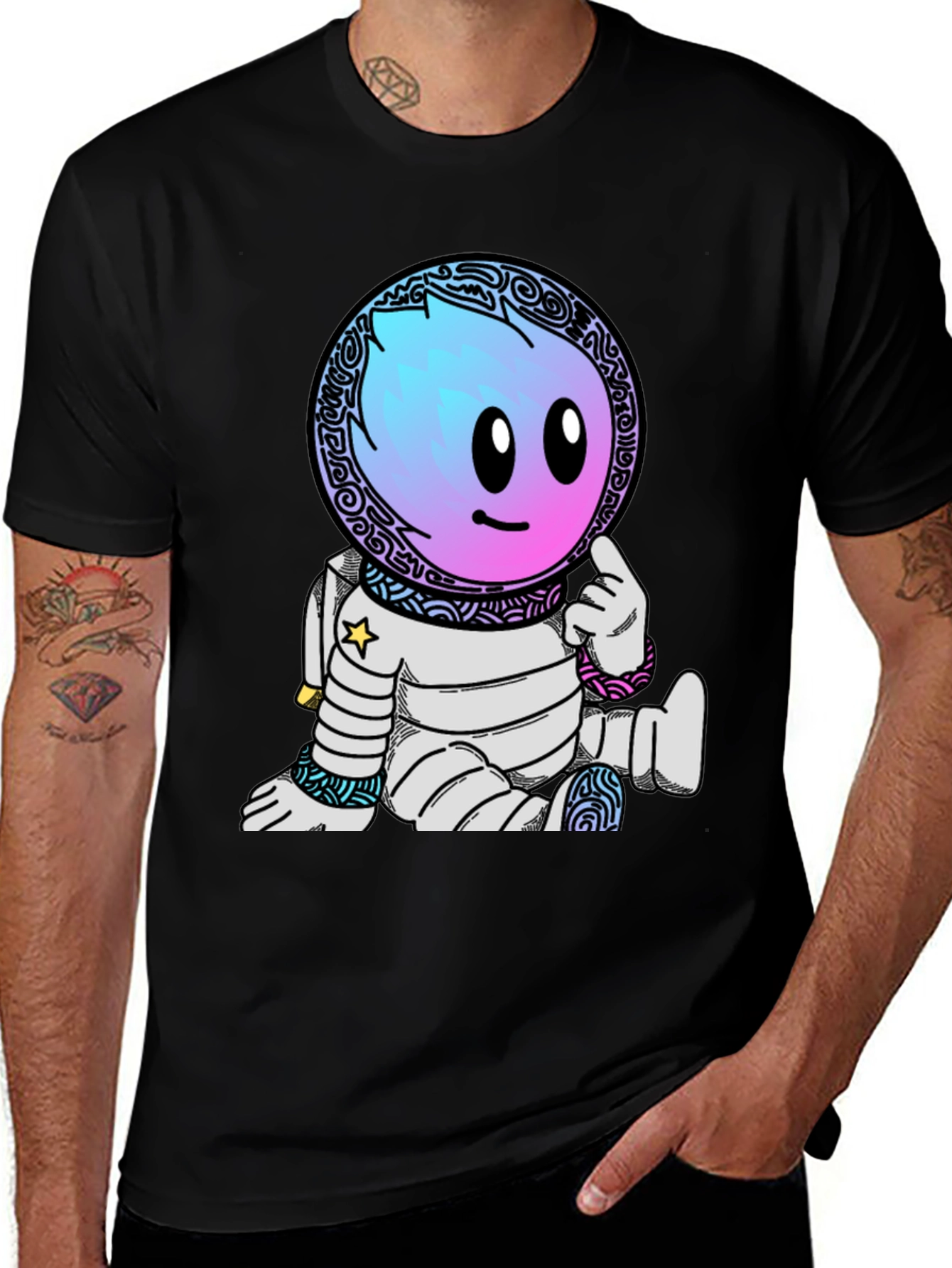 Variant 27 of Astronaut Cartoon Graphic T-Shirt - Black