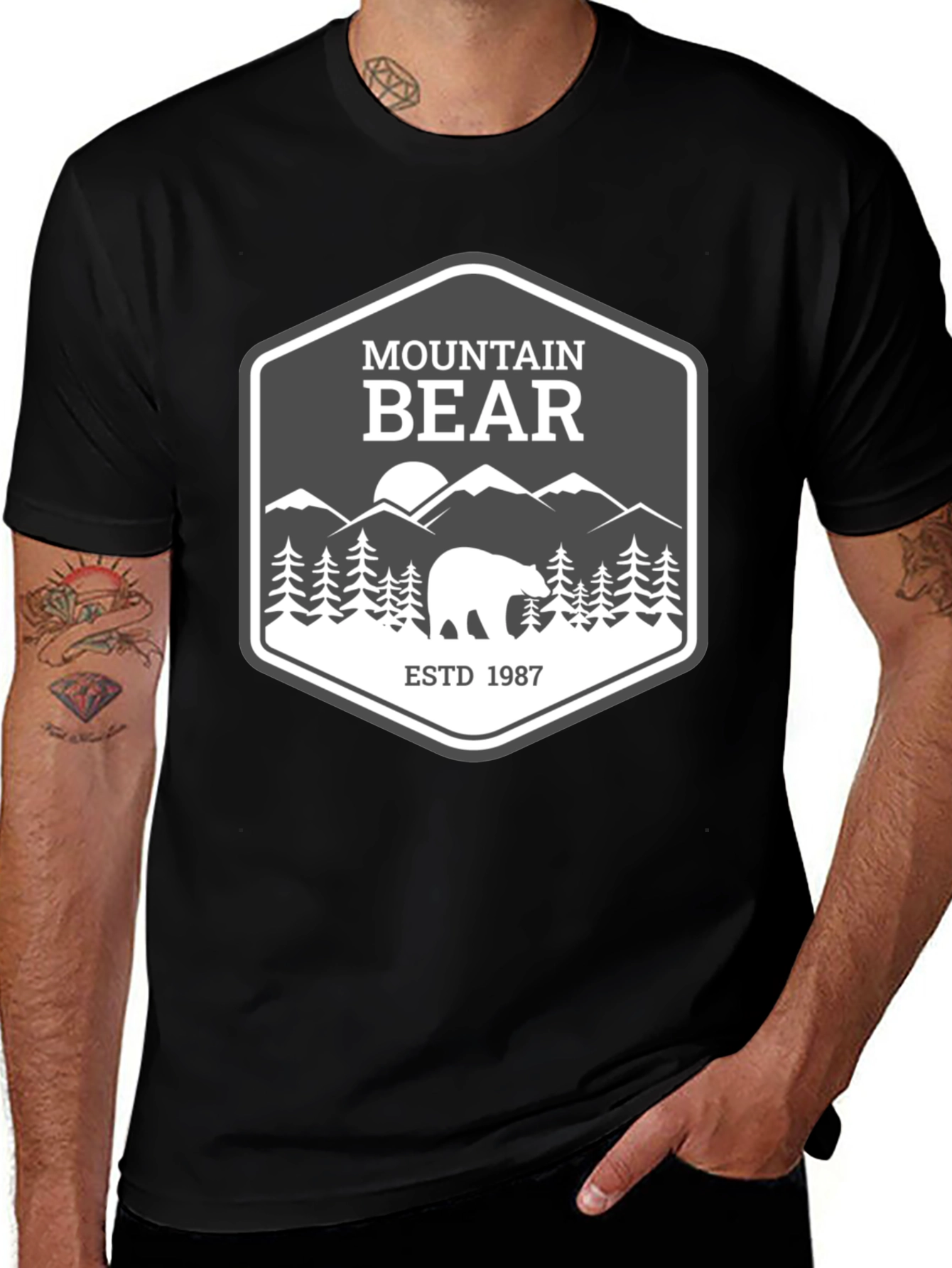Variant 17 of Mountain Bear Graphic Tee - Black Cotton Blend