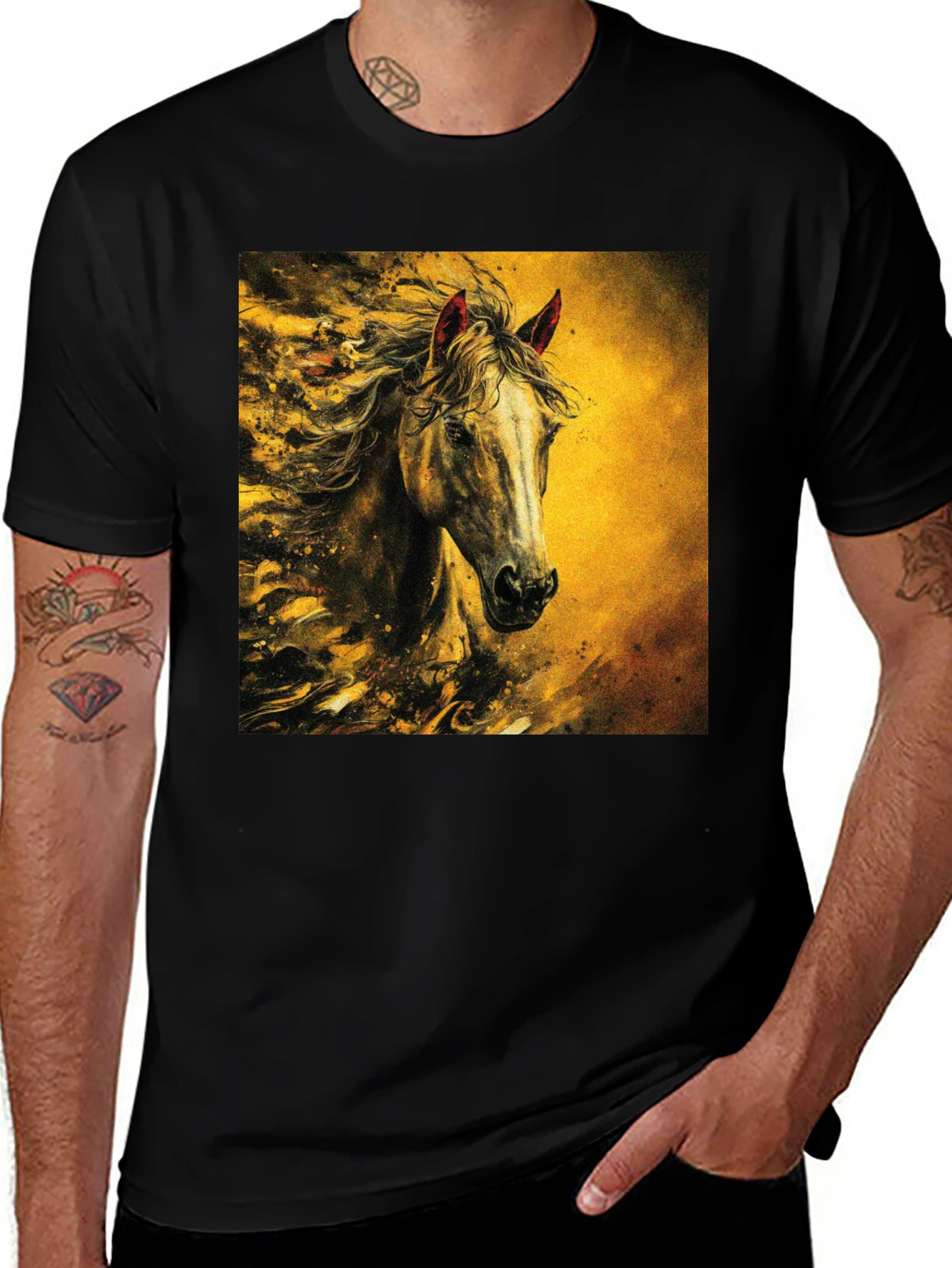 Variant 26 of Fiery Horse Graphic Tee - Black Cotton T-Shirt