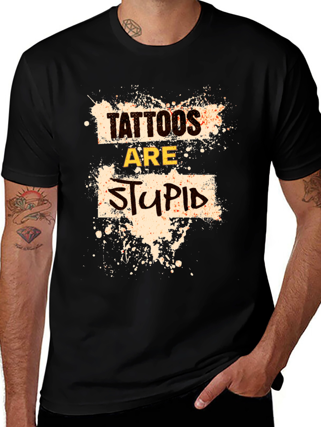 Variant 22 of Tattoos Are Stupid Graphic Tee - Black