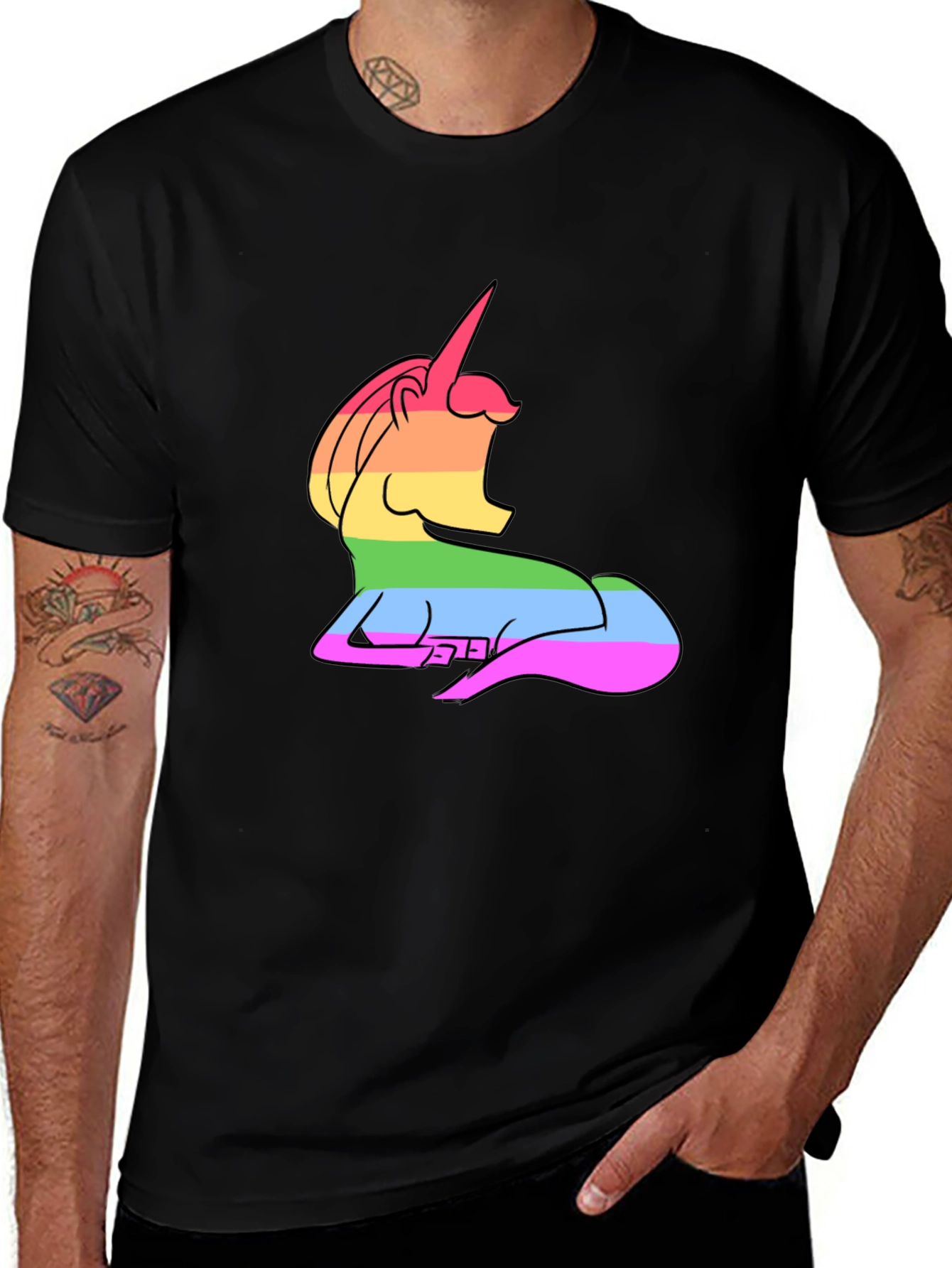 Variant 14 of Rainbow Unicorn Graphic Black T-Shirt