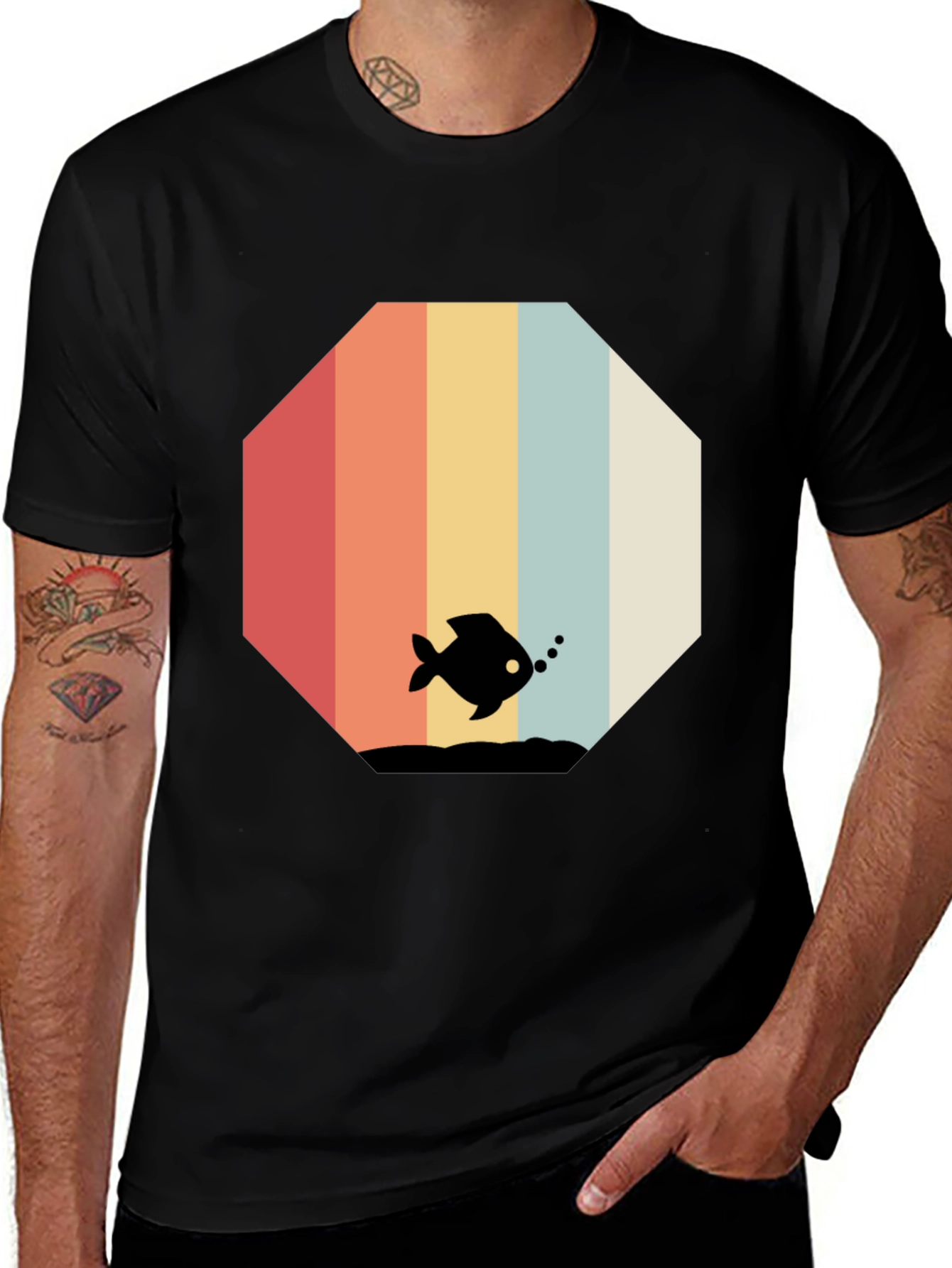 Variant 6 of Retro Fish Graphic Tee - Black