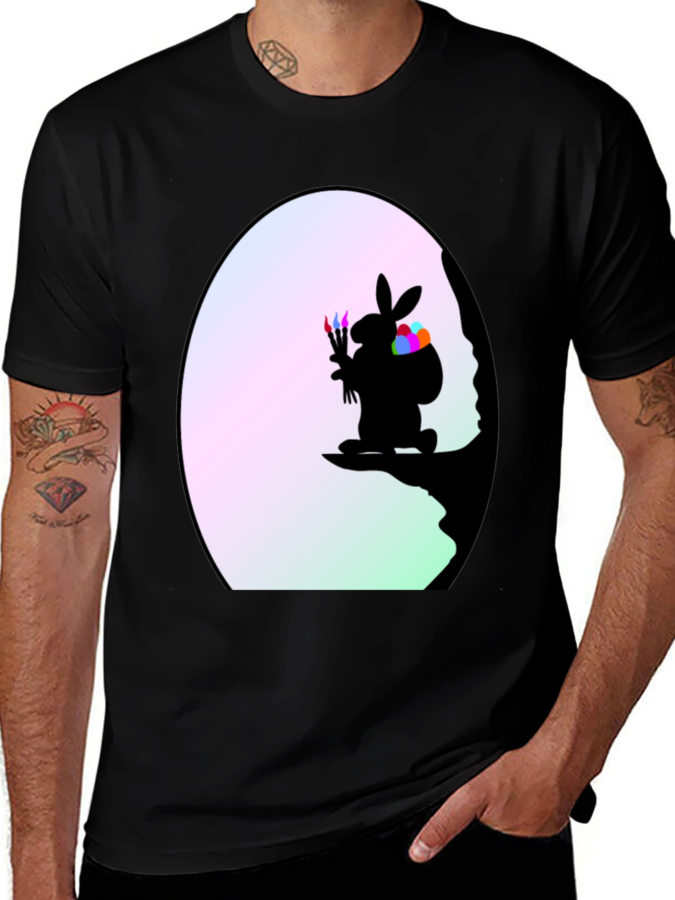 Variant 15 of Whimsical Bunny Artist Black T-Shirt