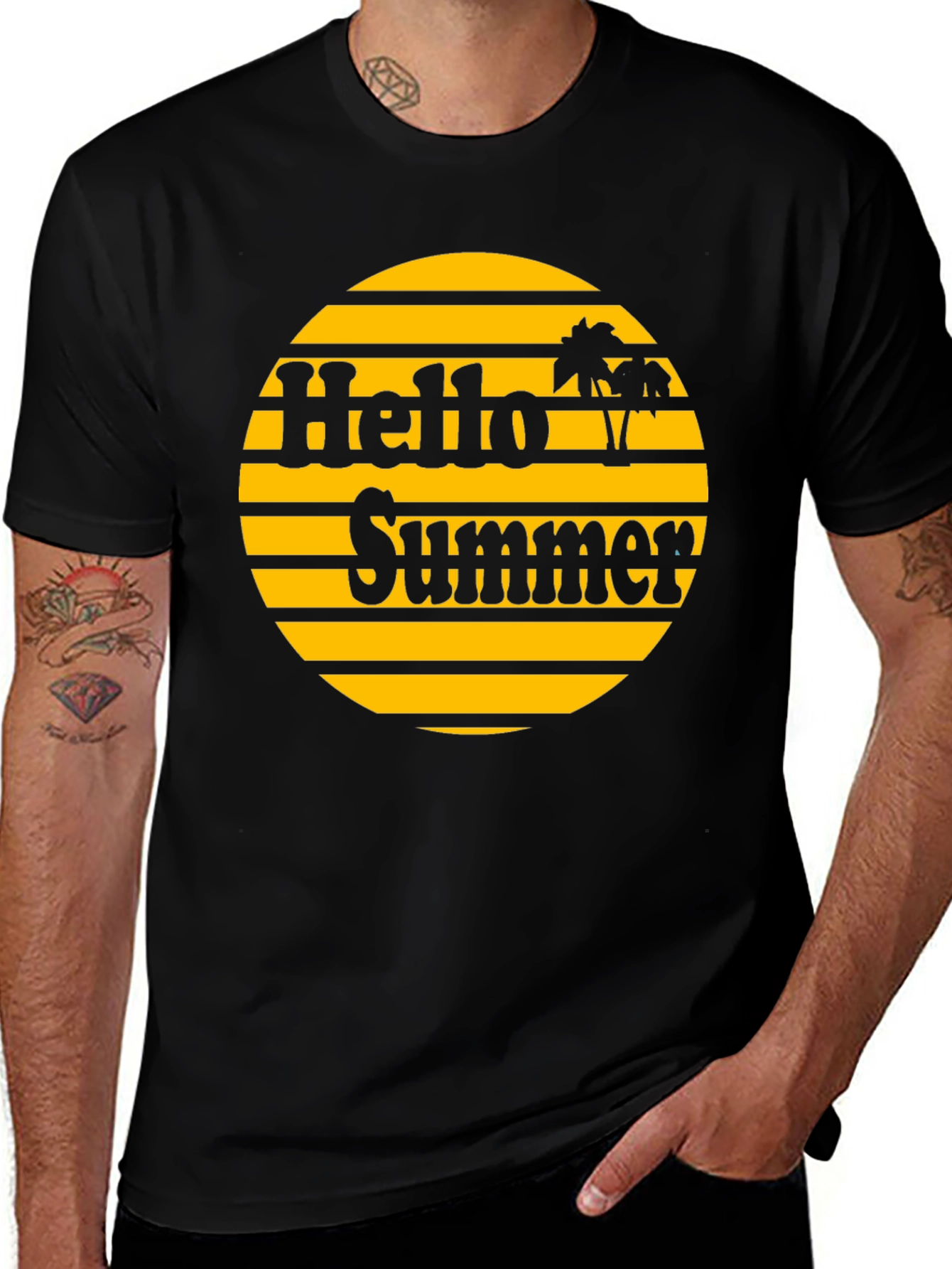 Variant 7 of Hello Summer Graphic T-Shirt - Retro Sunset Design