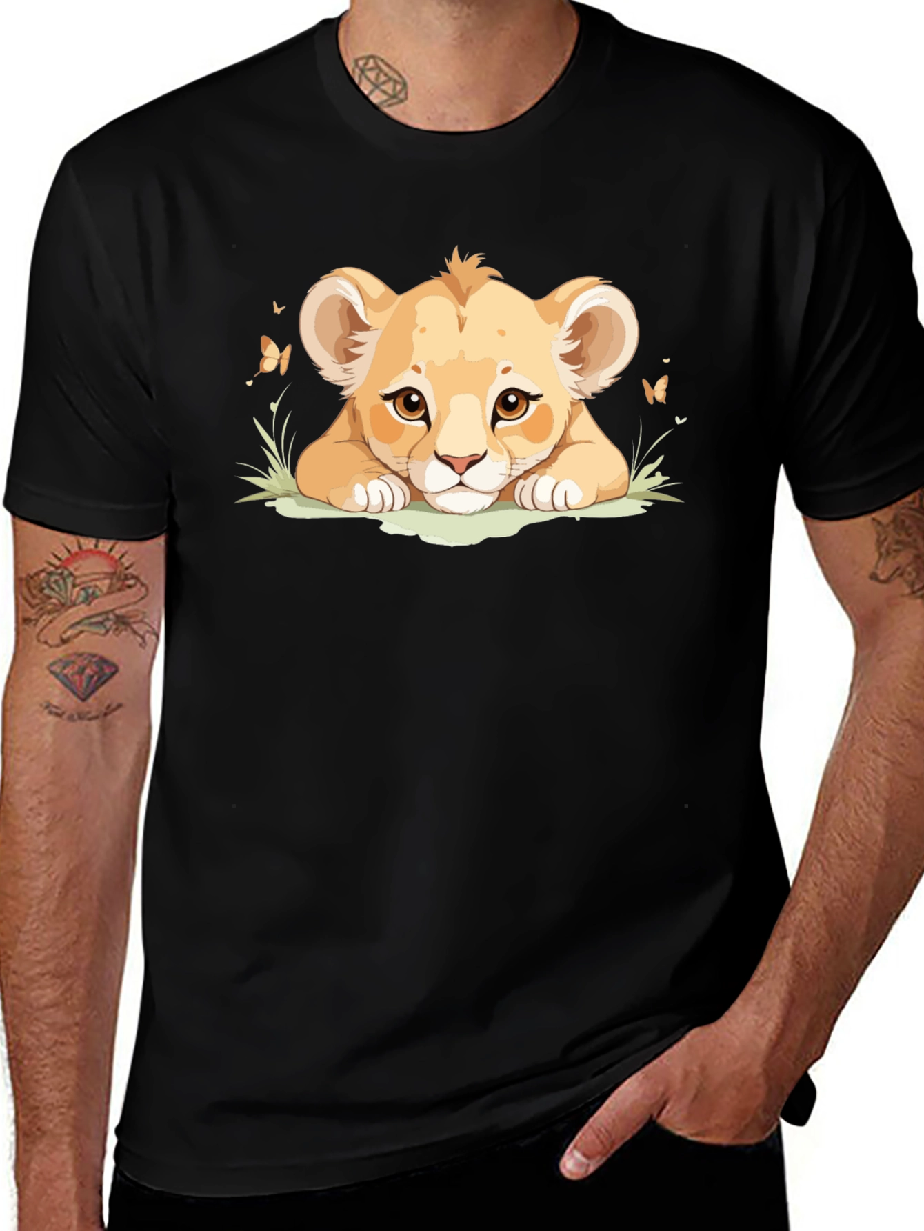 Variant 29 of Cute Lion Cub Graphic Black T-Shirt