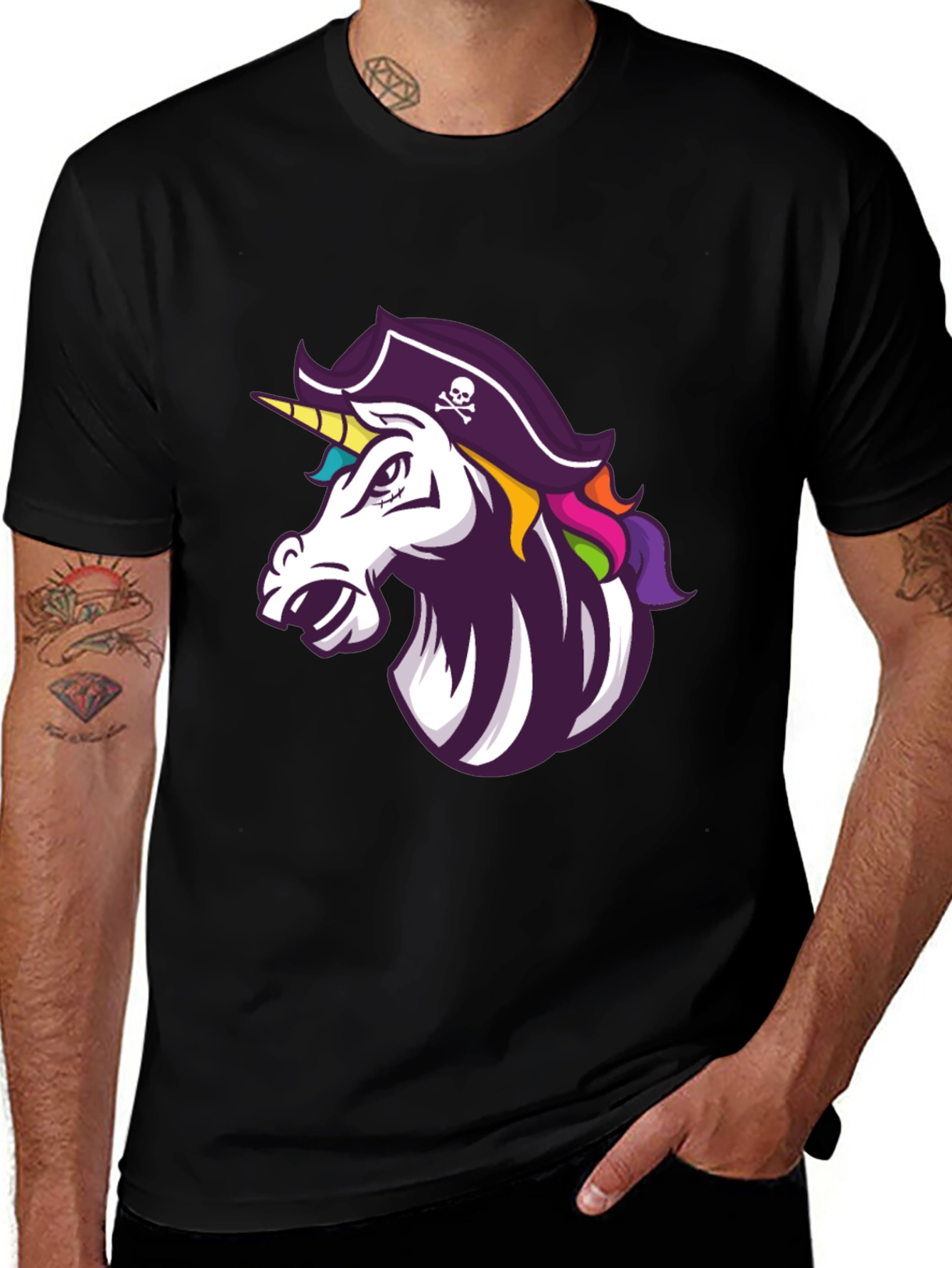 Variant 5 of Pirate Unicorn Graphic T-Shirt - Black Cotton Tee