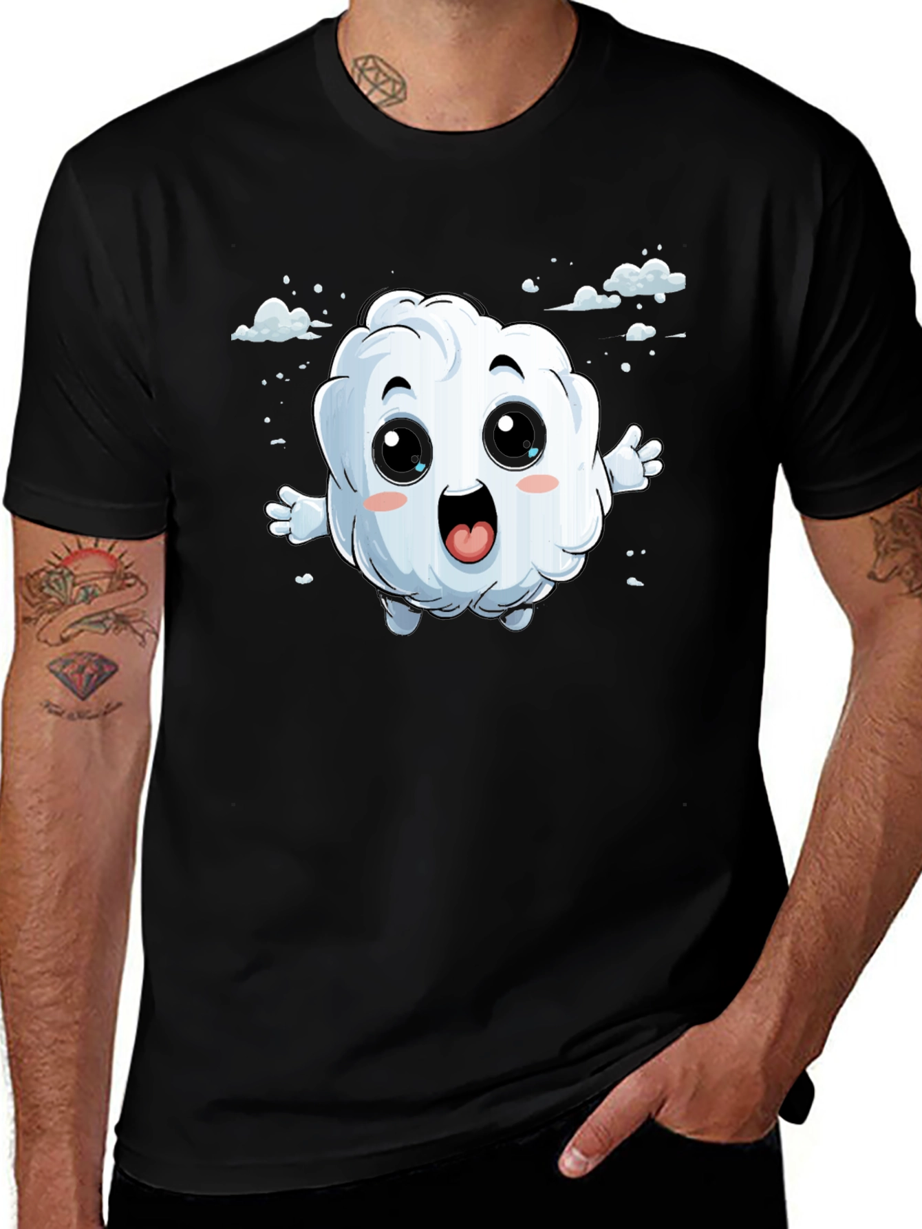 Cute Cloud Cartoon Black T-Shirt