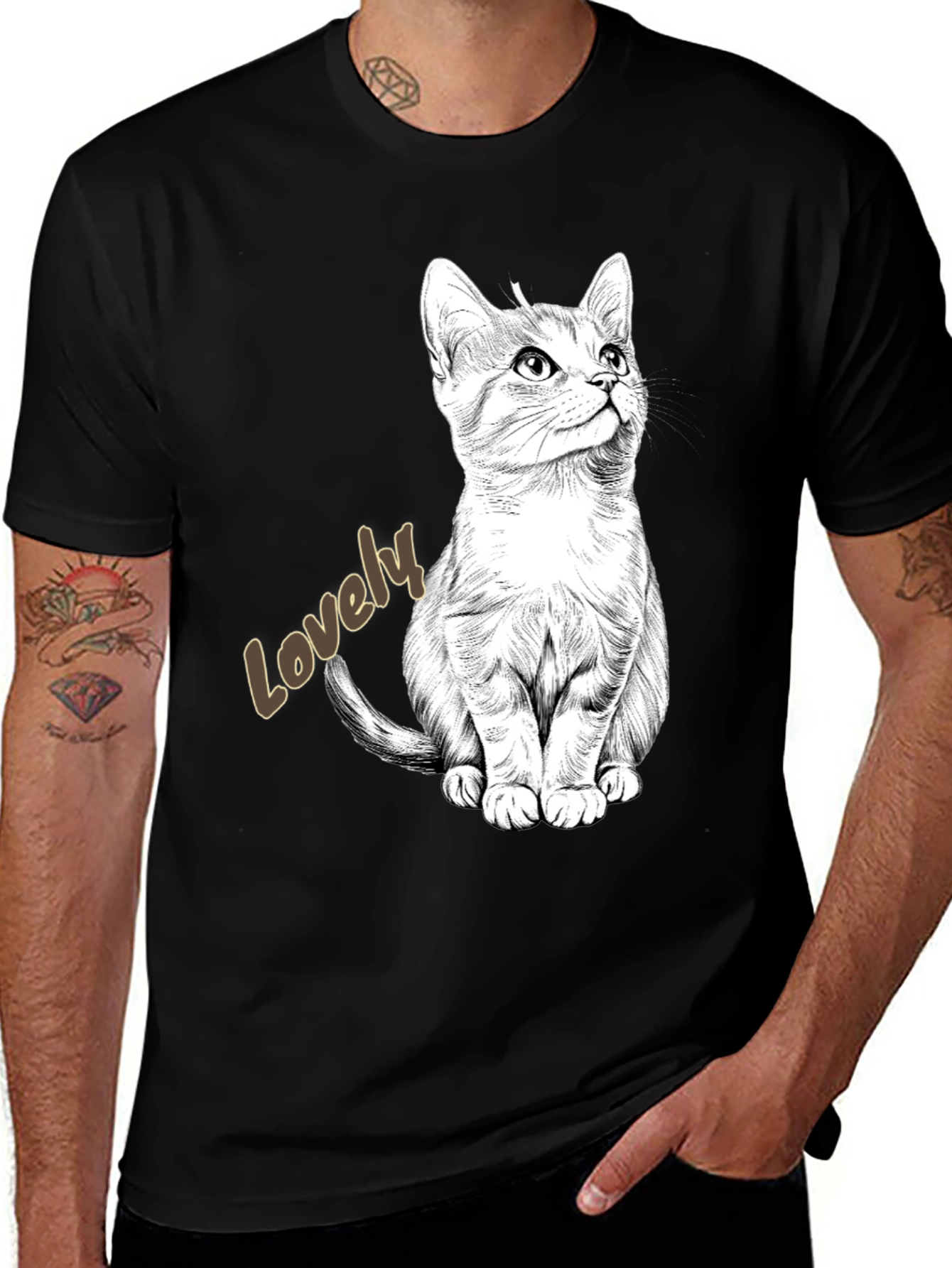 Variant 15 of Lovely Cat Graphic Tee - Black Cotton Casual Shirt