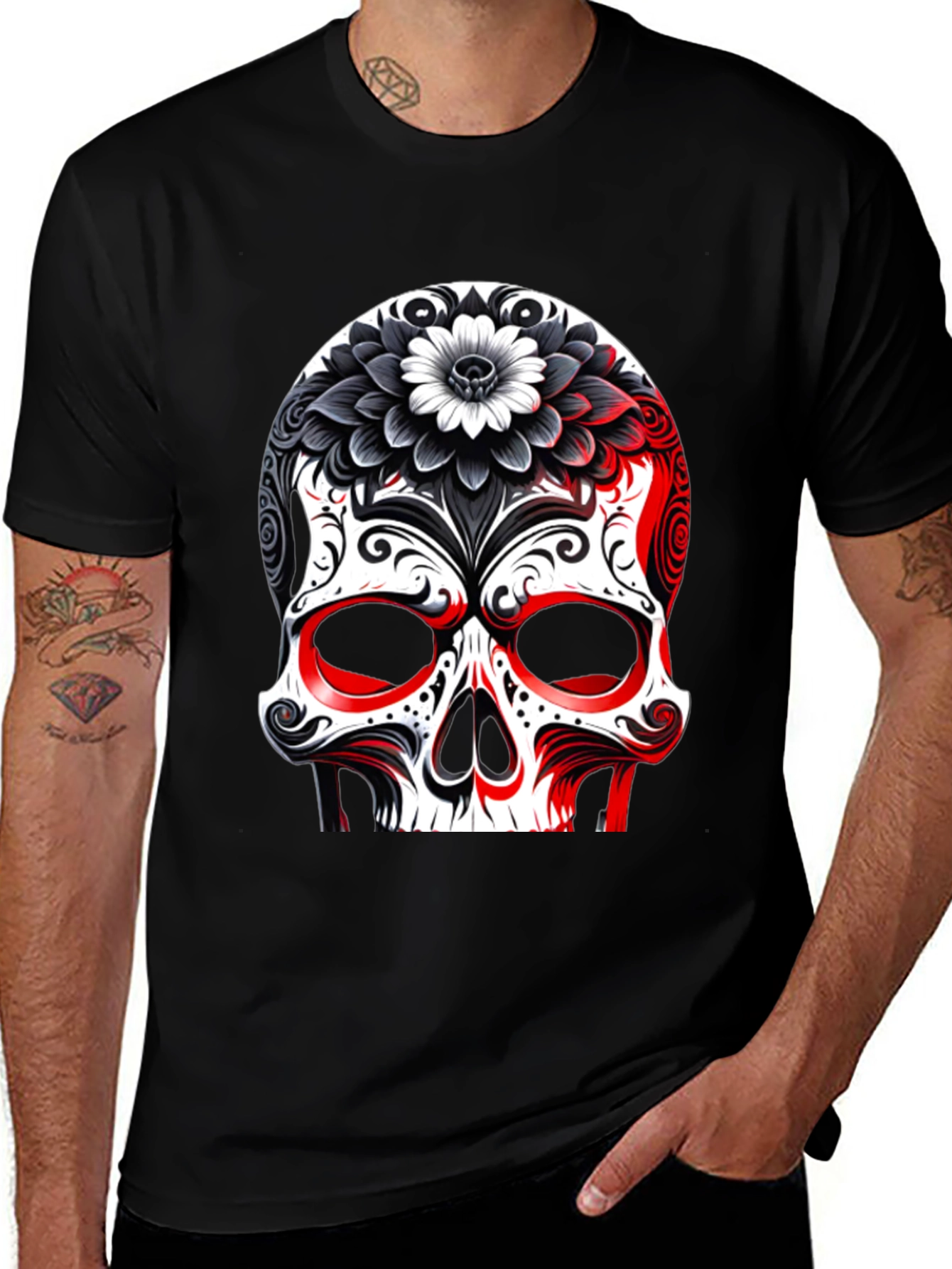 Variant 14 of Sugar Skull Graphic Tee - Day of the Dead Style