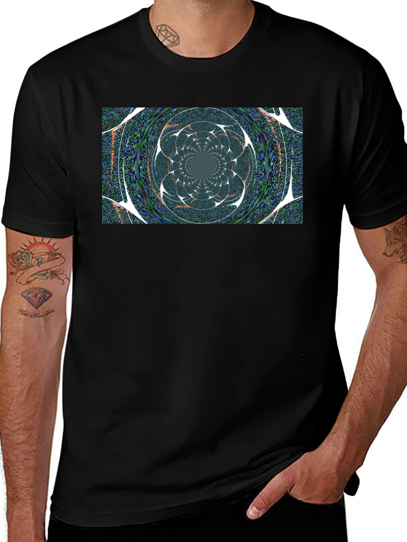 Variant 13 of Abstract Kaleidoscope Graphic Tee - Men's Black T-Shirt