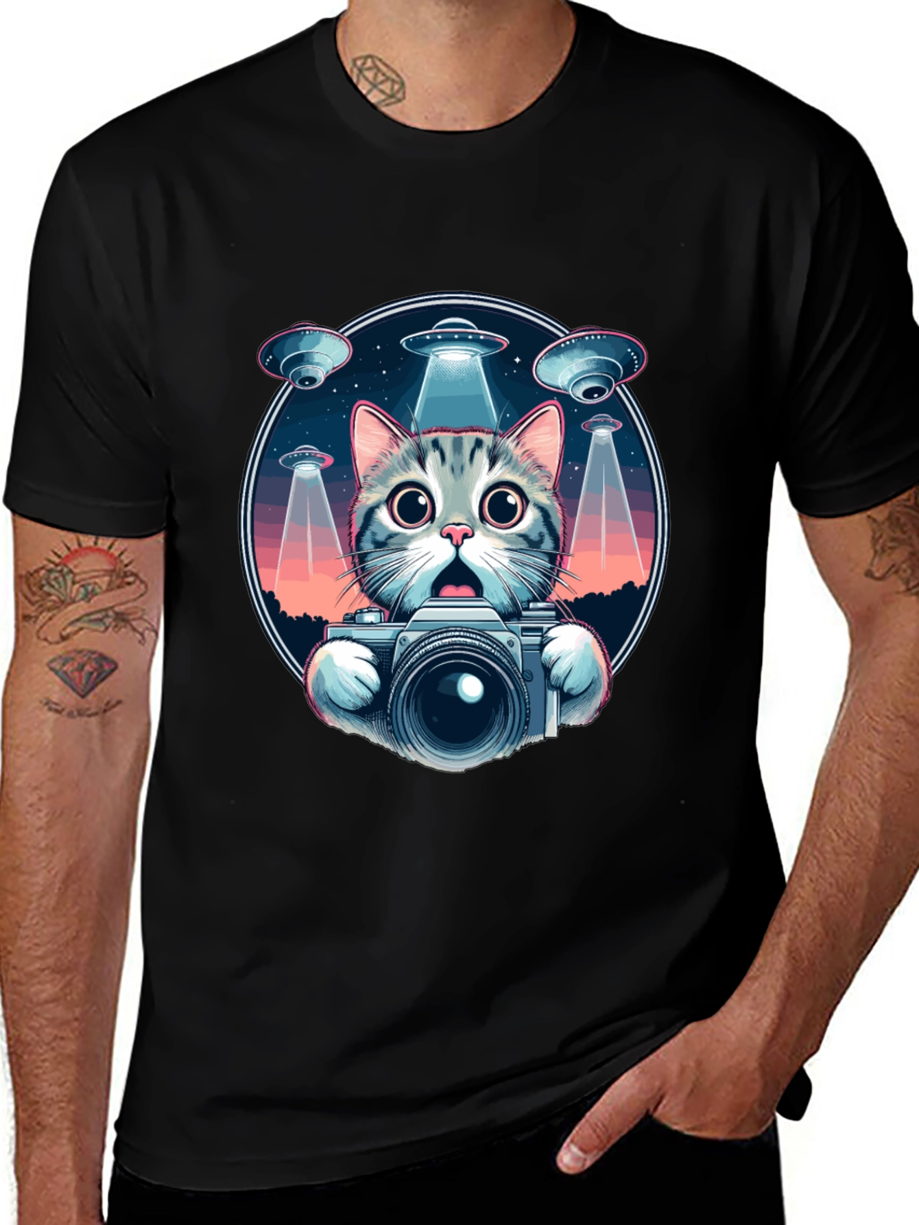 Variant 7 of Cat Photographer UFO T-Shirt - Unique Graphic Tee