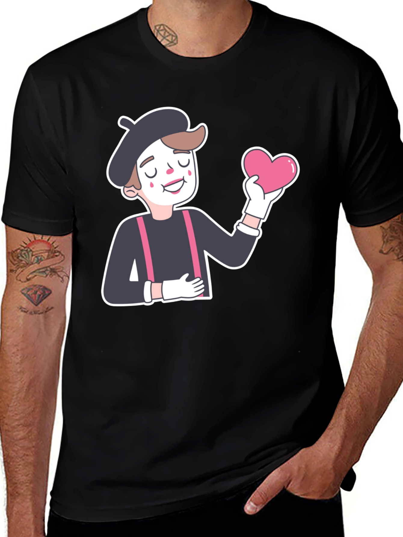 Variant 17 of Mime Artist Heart Graphic Black T-Shirt
