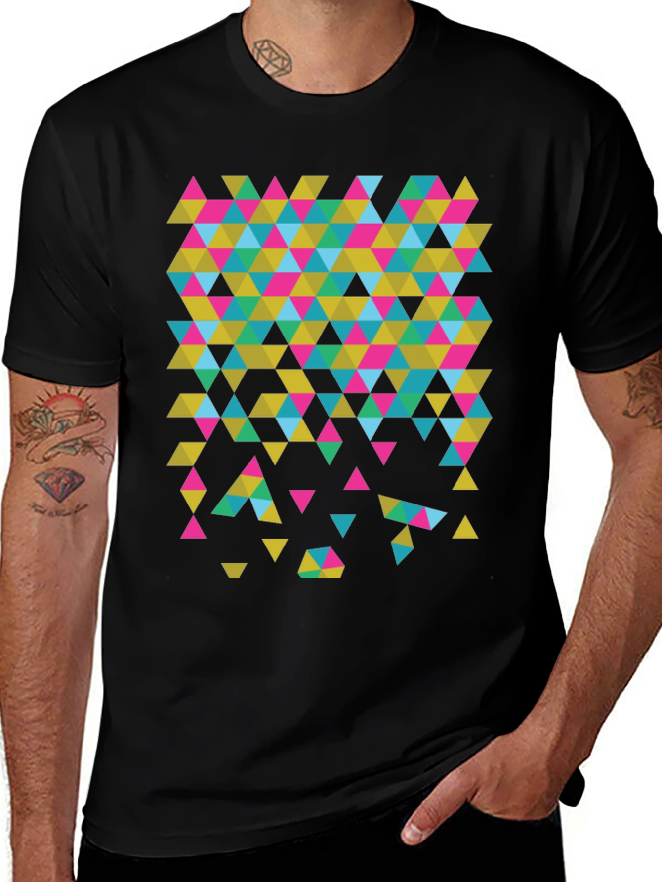 Variant 21 of Geometric Triangle Print Black T-Shirt