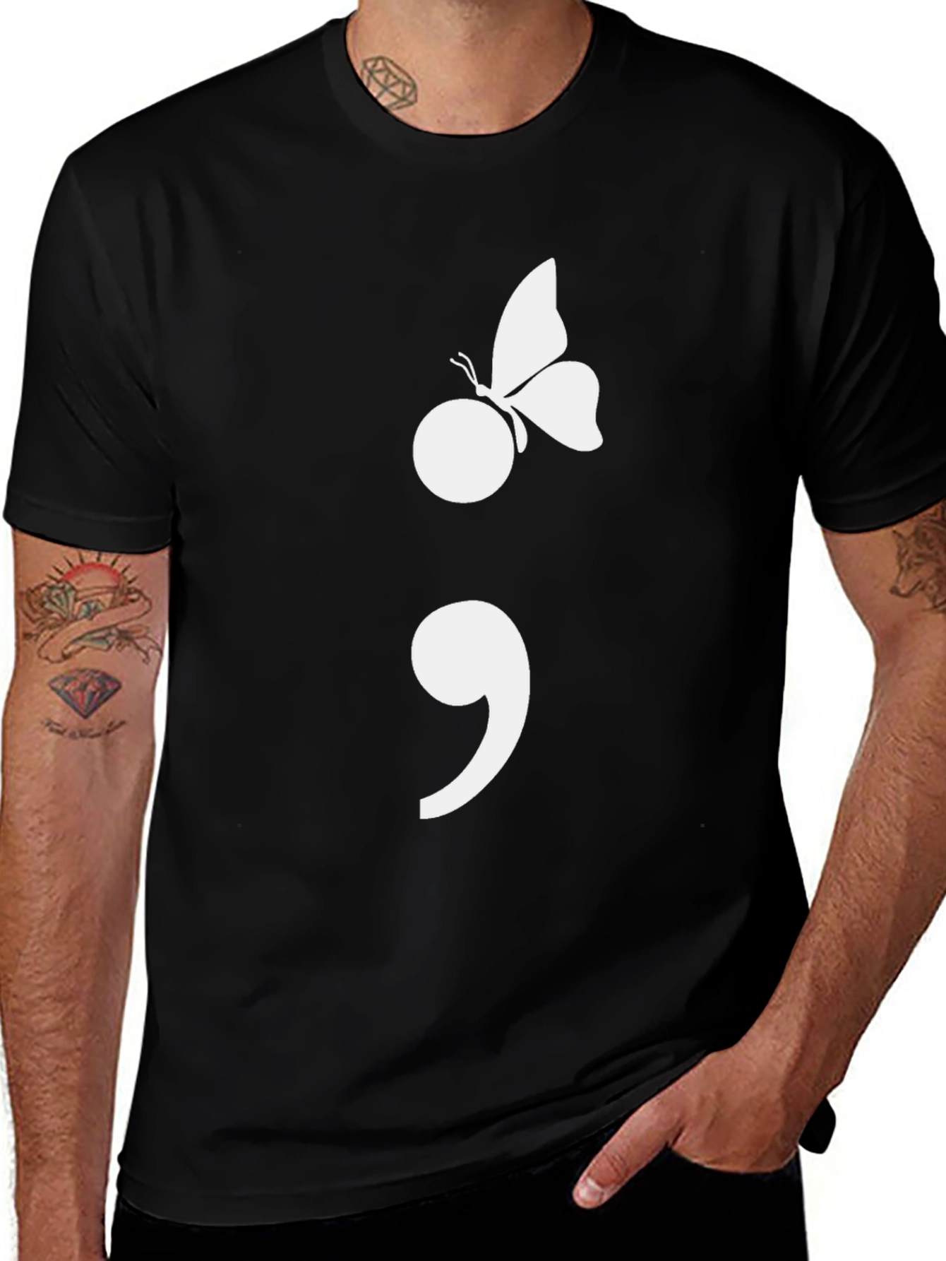 Variant 19 of Semicolon Butterfly Graphic Tee - Black Cotton