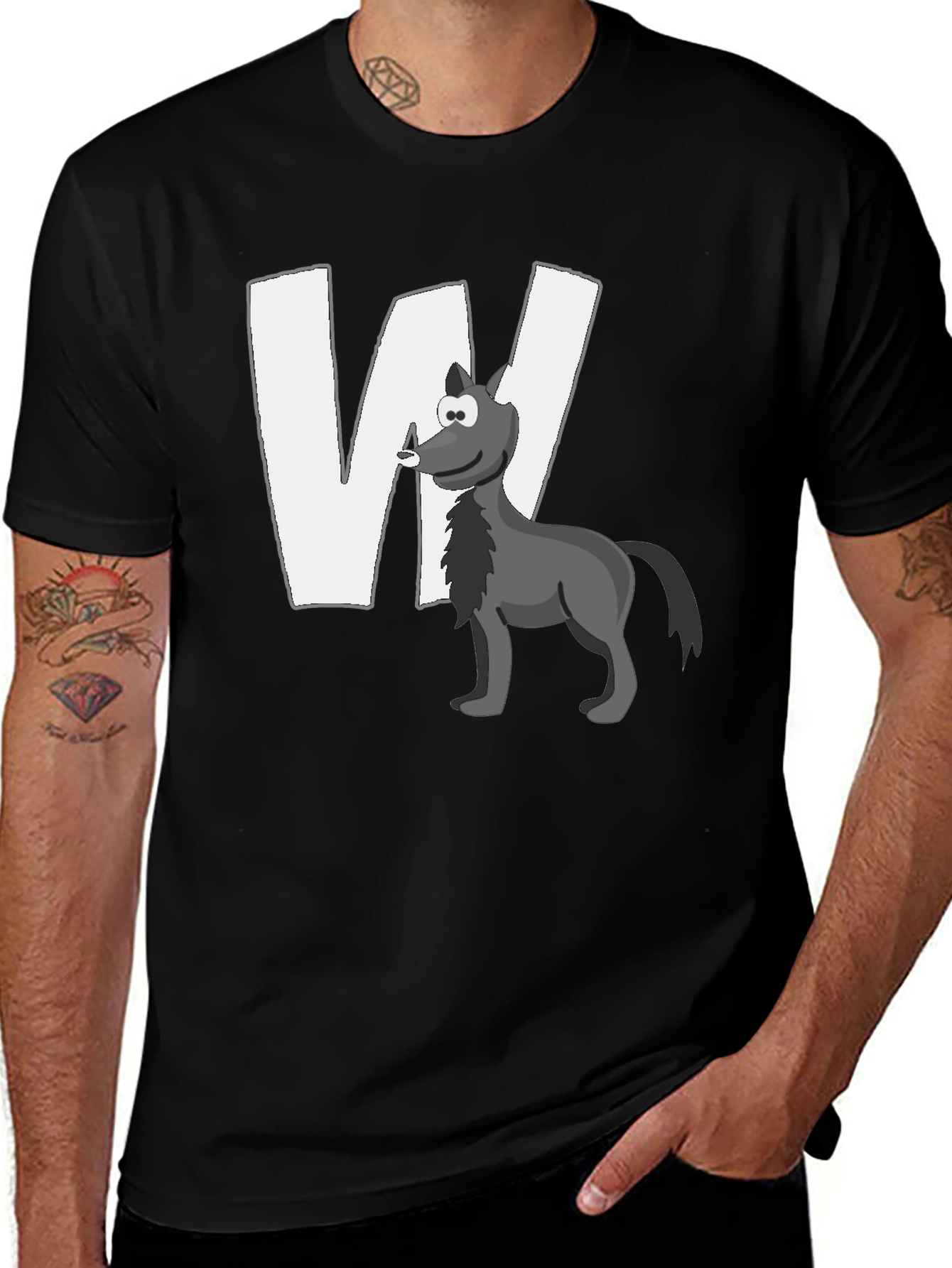 Variant 16 of Wolf Cartoon Graphic Black T-Shirt